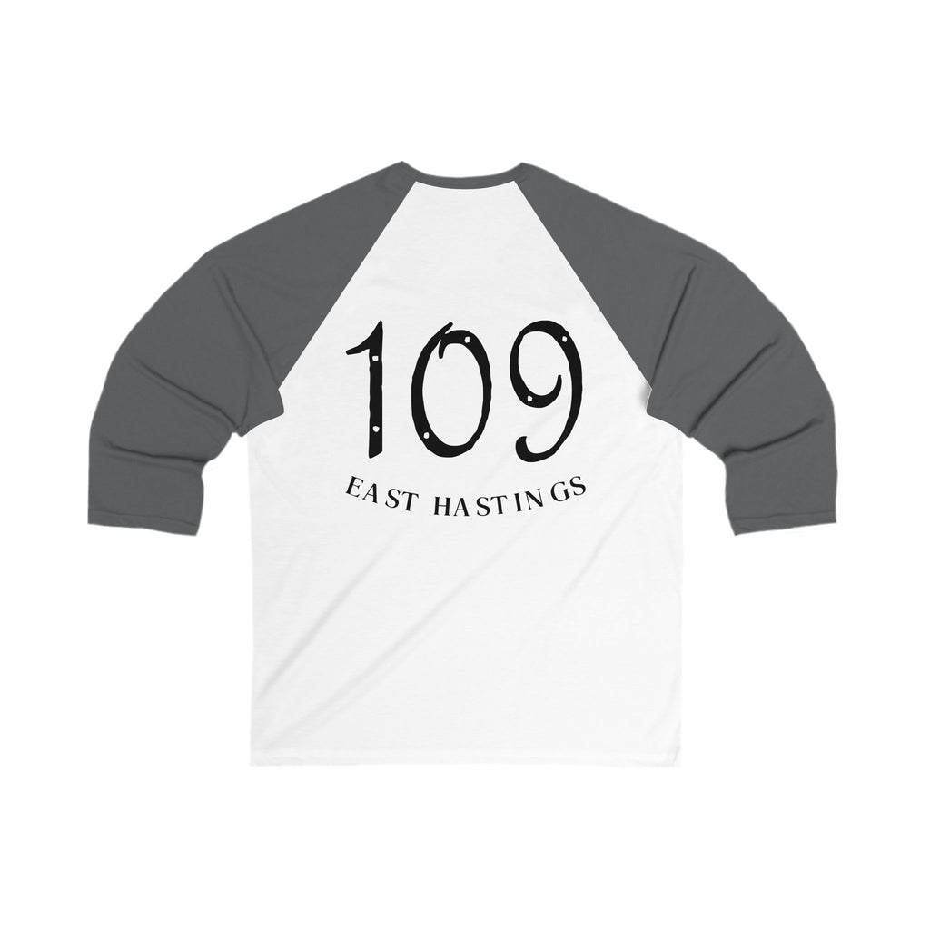 Baseball Tee — Vintage Crest Front, '109 East Hastings' Back