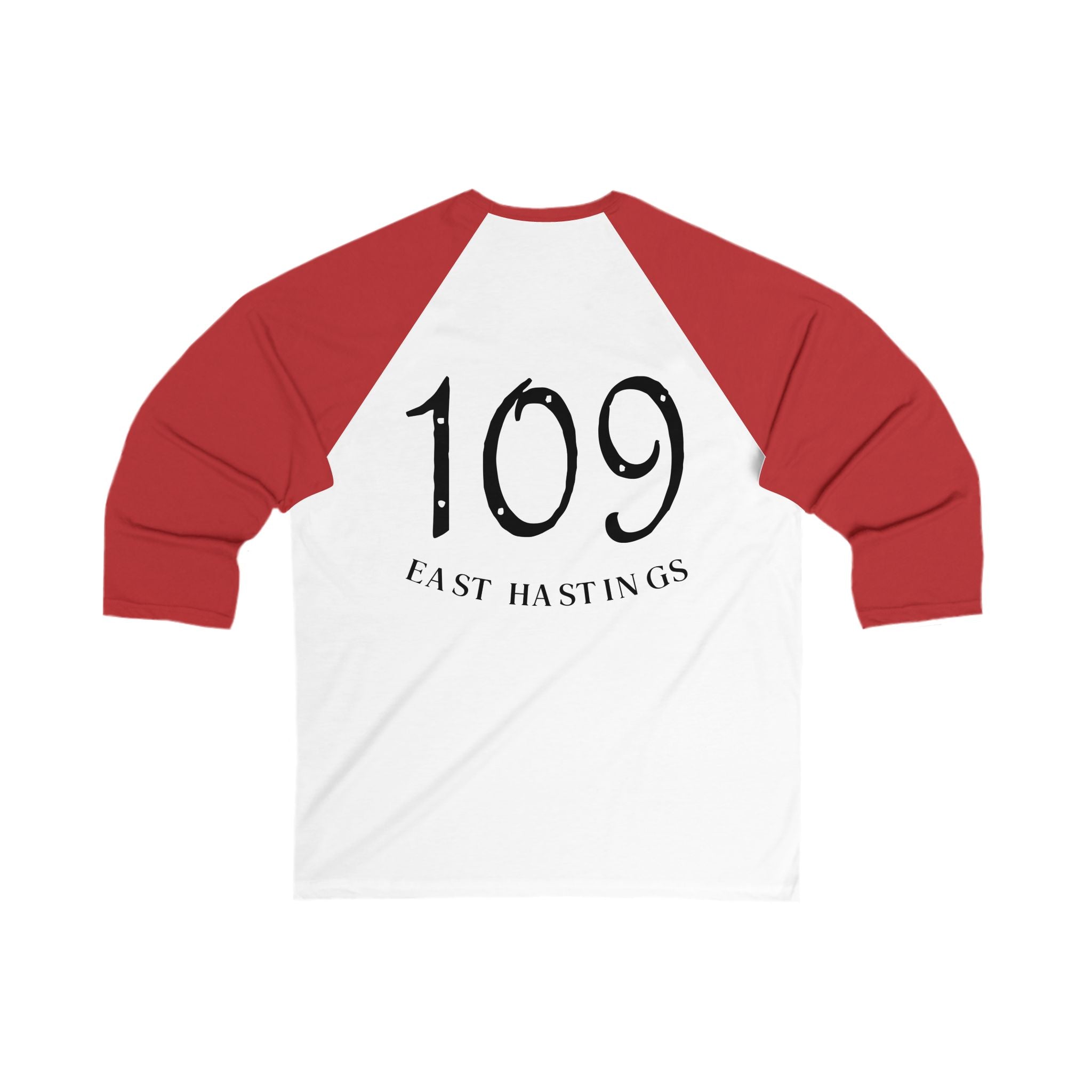 Baseball Tee — Vintage Crest Front, '109 East Hastings' Back