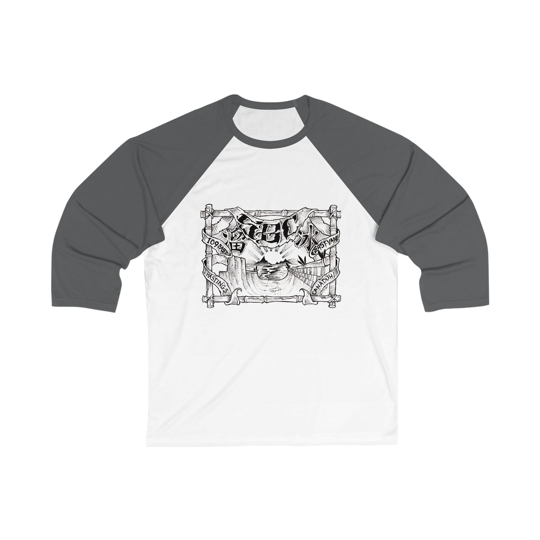 Baseball Tee — Vintage Crest Front, '109 East Hastings' Back