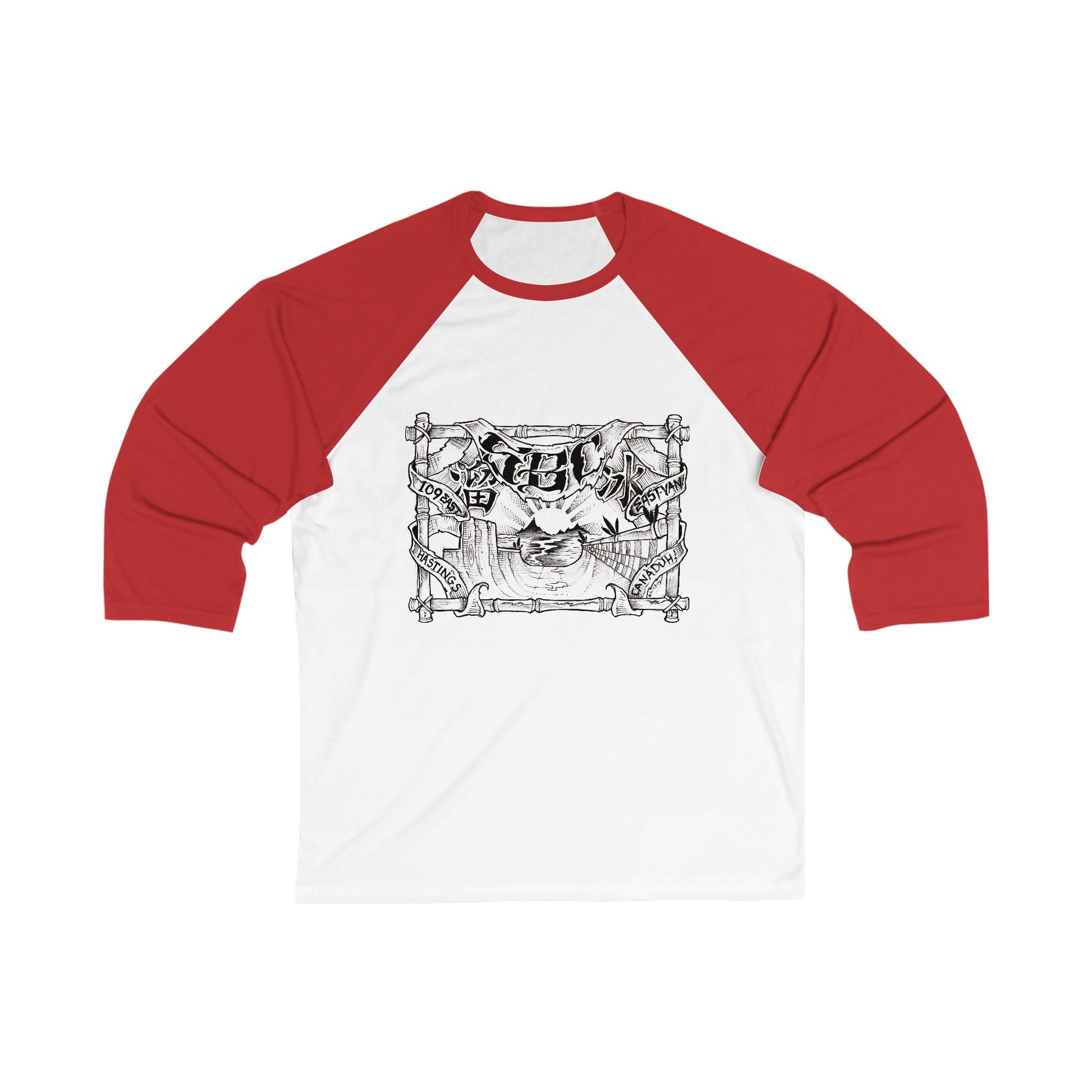 Baseball Tee — Vintage Crest Front, '109 East Hastings' Back