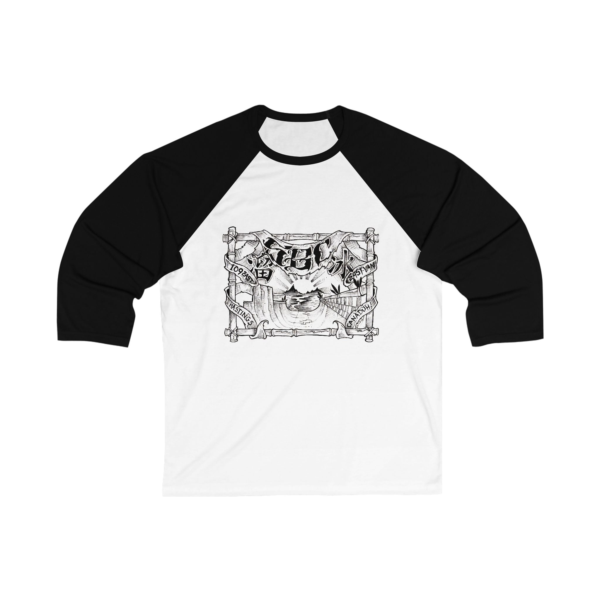Baseball Tee — Vintage Crest Front, '109 East Hastings' Back