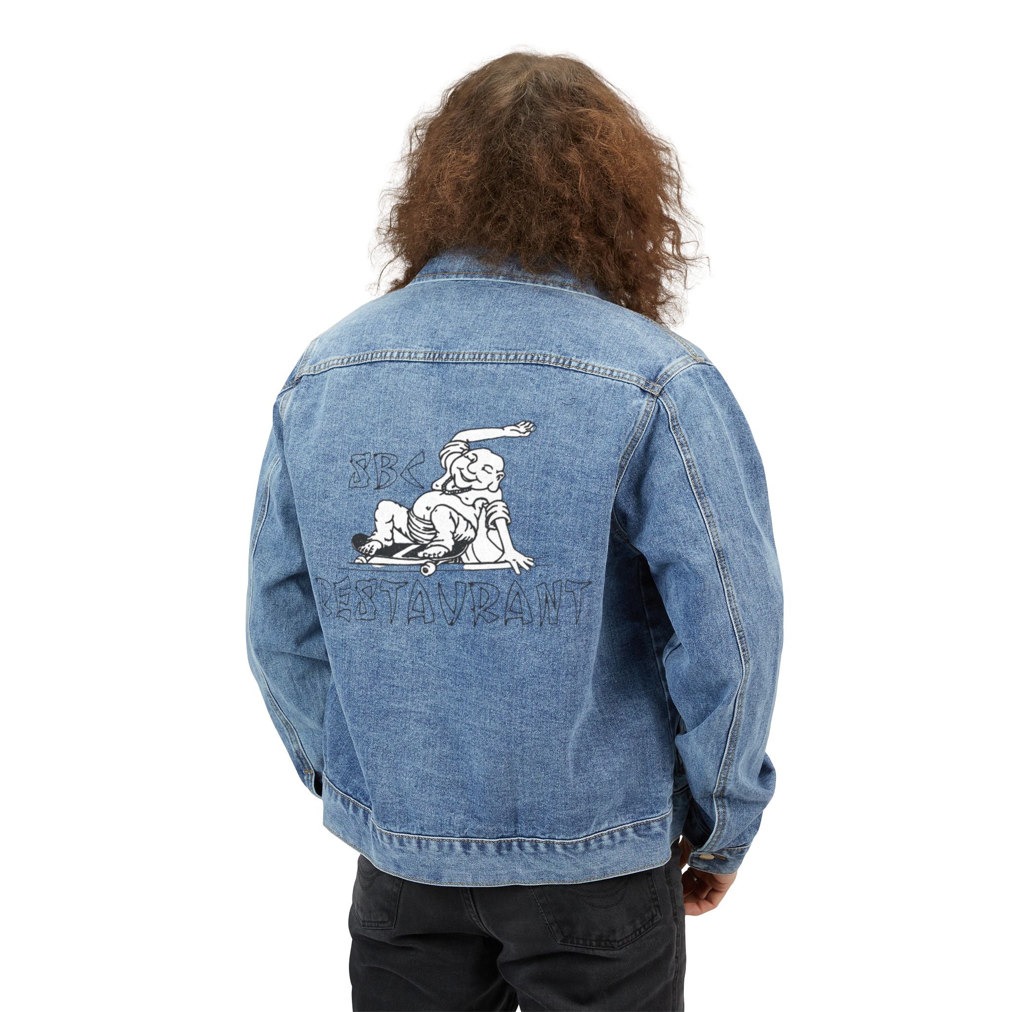 Men's Denim Jacket with Retro Floral 'Cabaret' Back Print – Vintage Rockabilly Trucker Coat