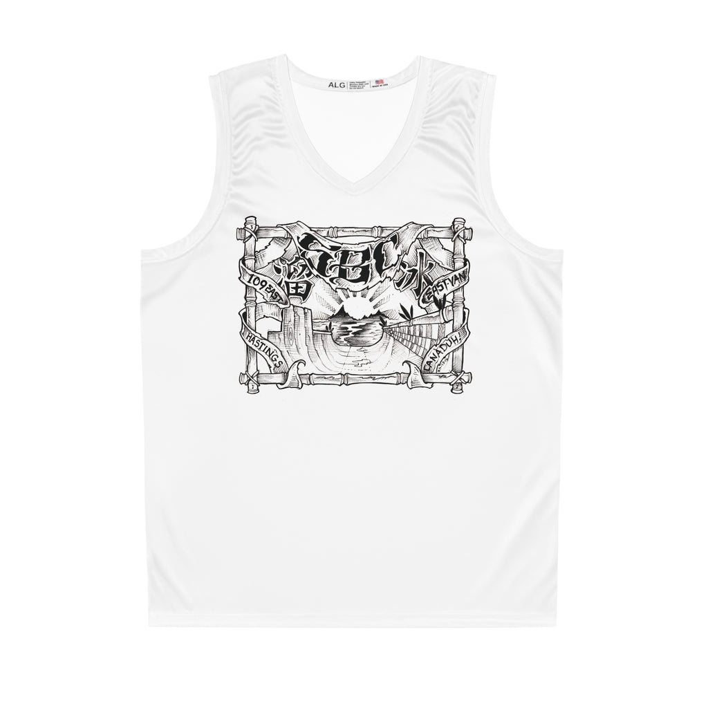 East Hastings 109 Basketball Jersey — Vintage Tattoo-Style Graphic AOP