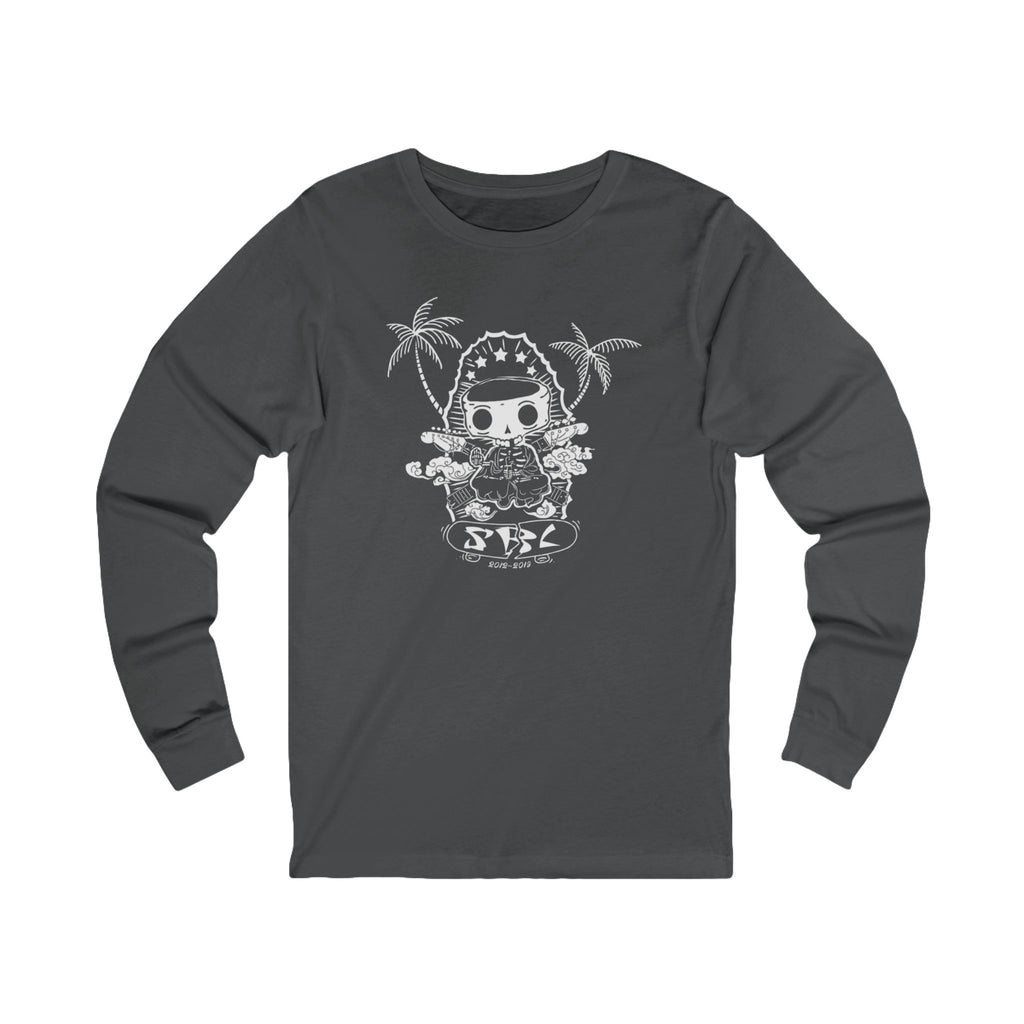 Long Sleeve Tee - Cute Dino Surf Graphic (Palm Trees, 'Surf' Design)