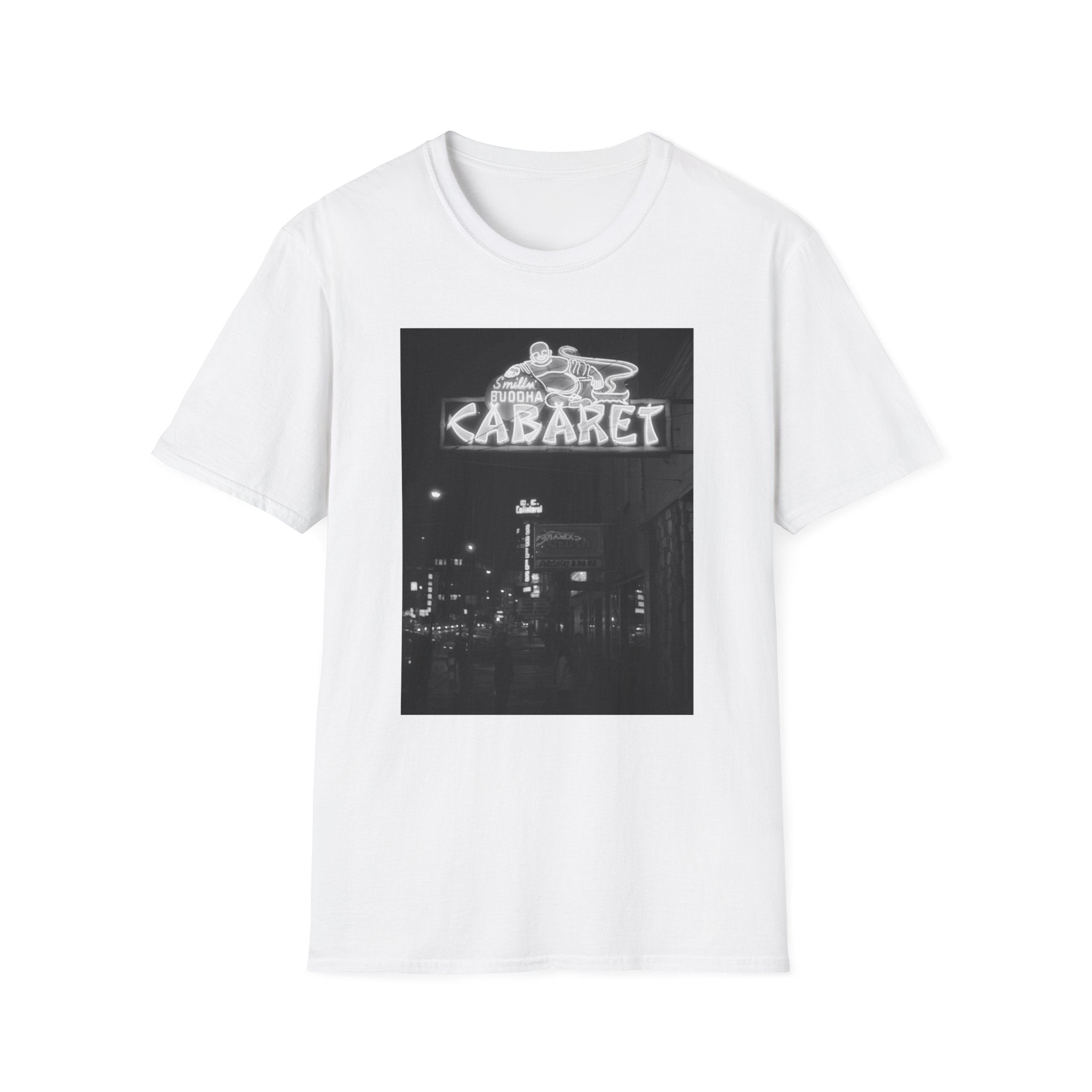 Cabaret Neon Sign T-Shirt — Vintage Black & White Nightlife Tee
