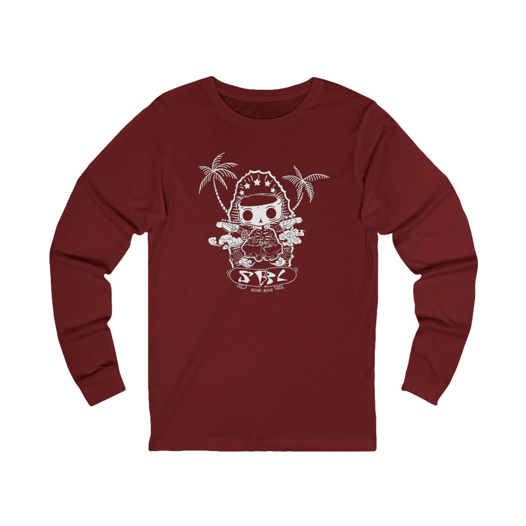 Long Sleeve Tee - Cute Dino Surf Graphic (Palm Trees, 'Surf' Design)