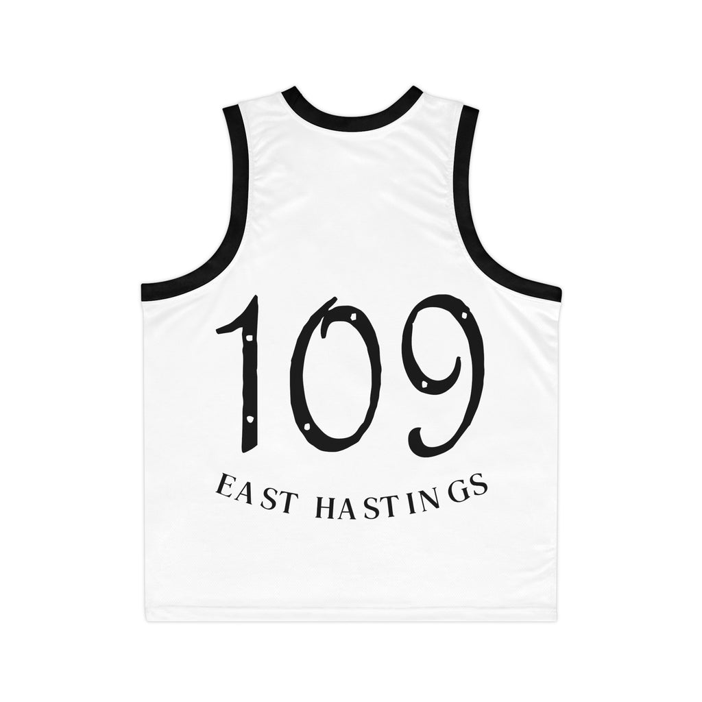 Black & White Striped Basketball Jersey — Subtle Team Crest Pattern