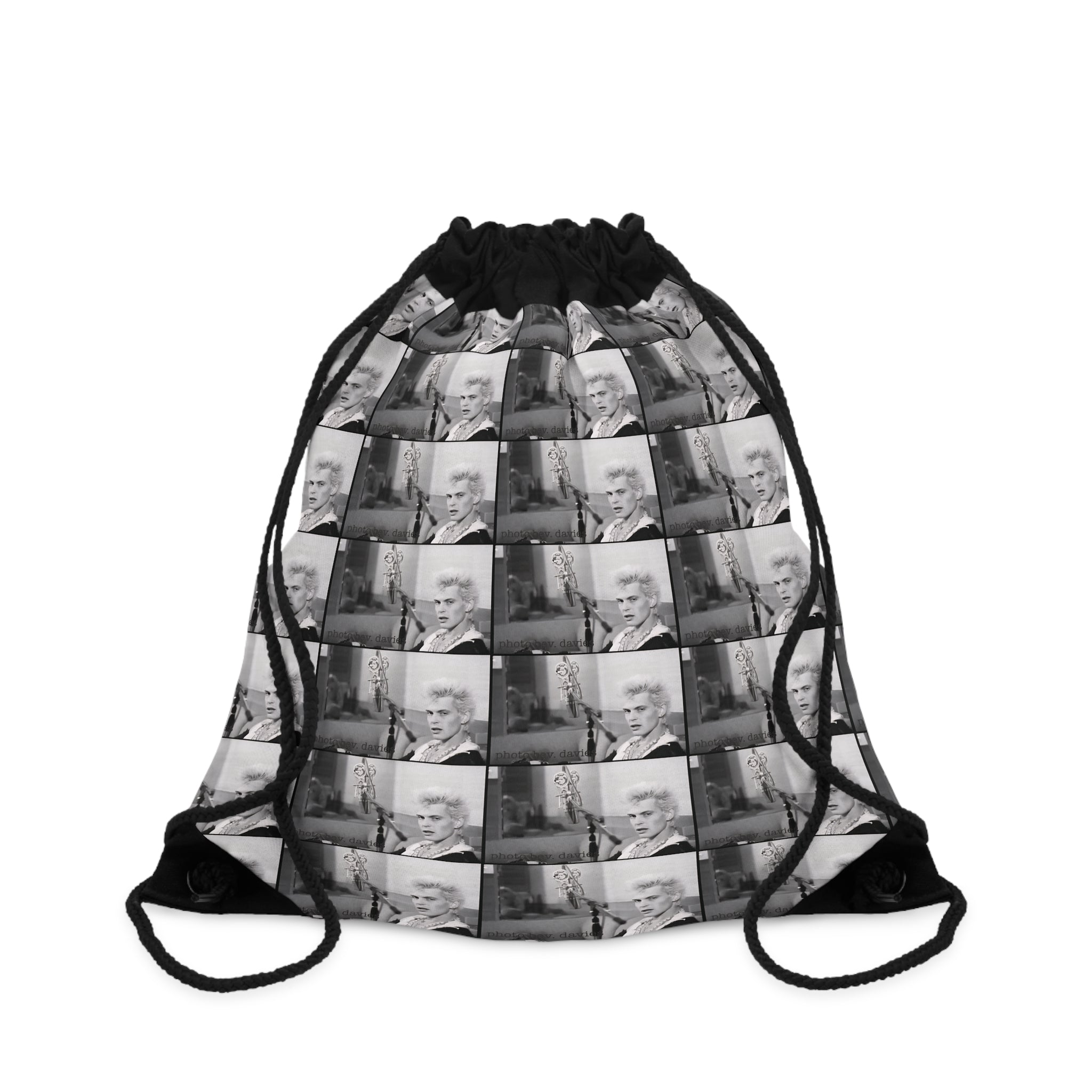 Vintage Film Noir Photo Pattern Drawstring Bag — Retro Black & White Gamers/Film Fans