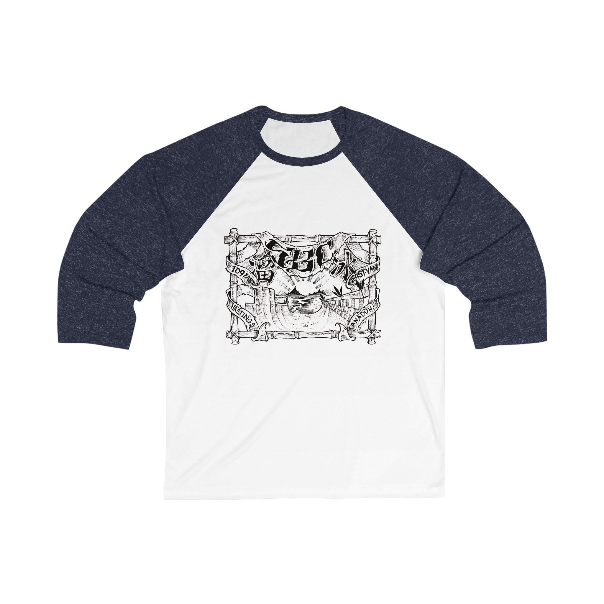 Baseball Tee — Vintage Crest Front, '109 East Hastings' Back