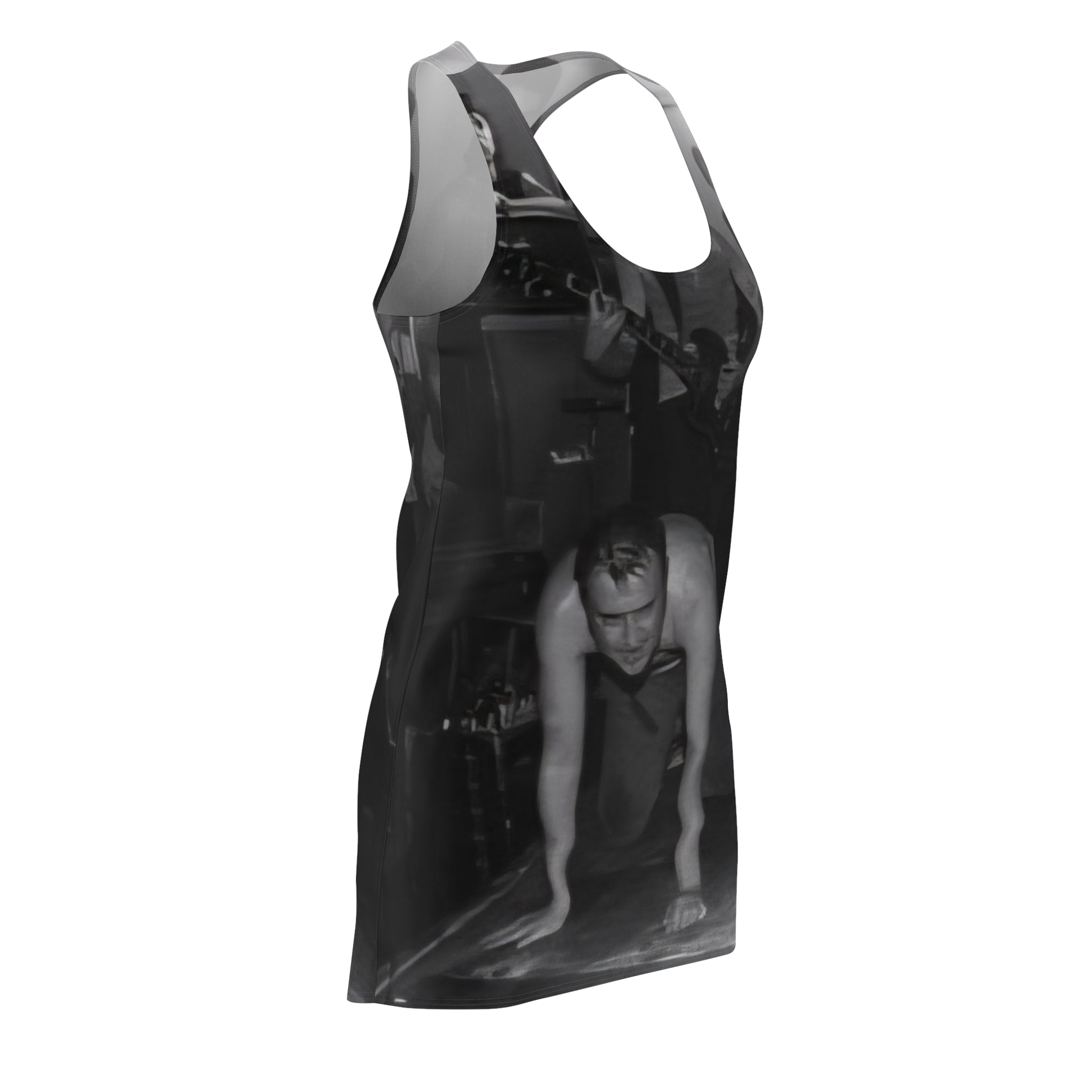 Black & White Party Photo Racerback Dress — Vintage Nightclub Scene AOP
