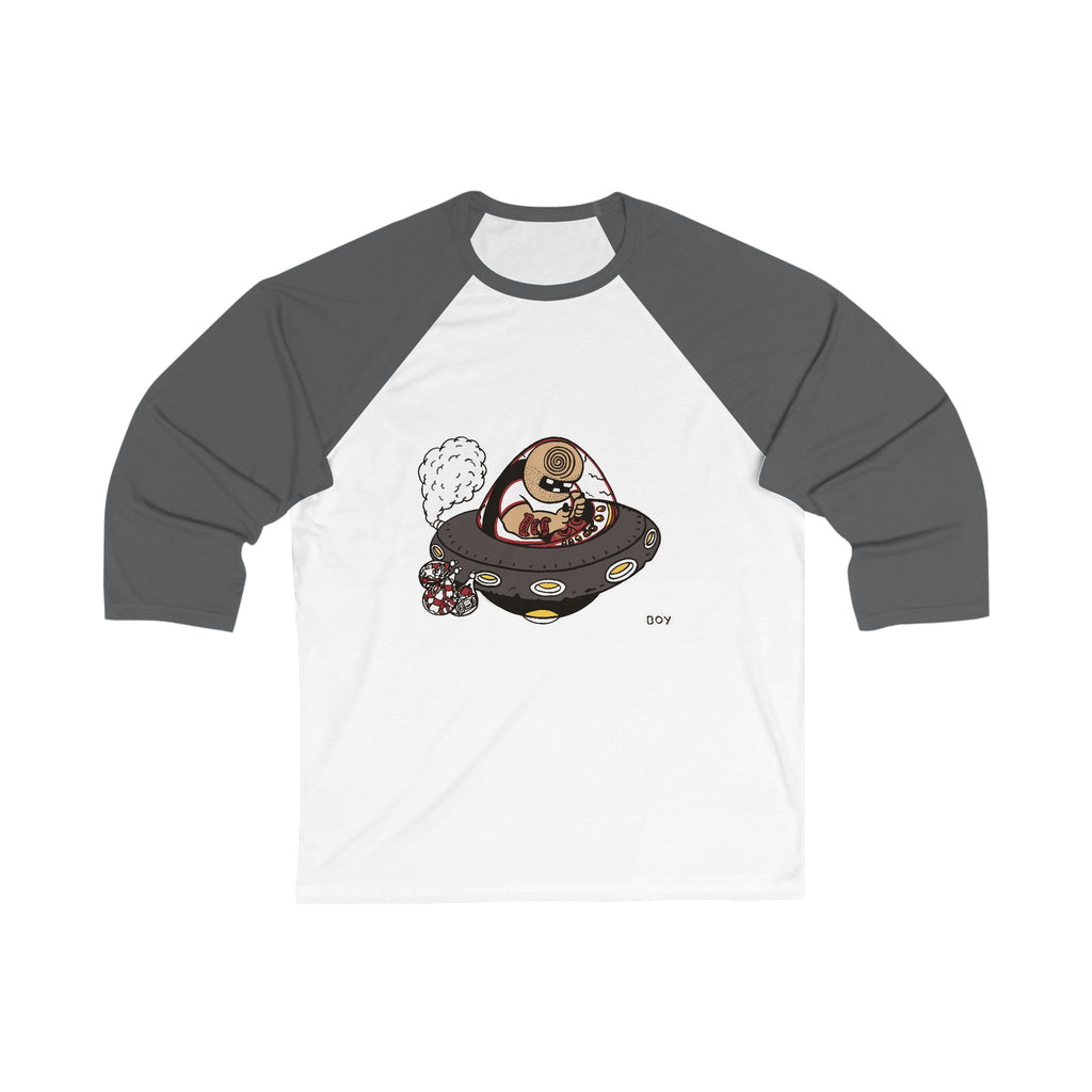 Alien Sloth UFO Baseball Tee – Cute Retro Space Graphic 3/4 Sleeve Shirt