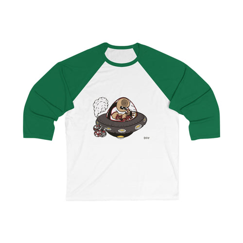 Alien Sloth UFO Baseball Tee – Cute Retro Space Graphic 3/4 Sleeve Shirt