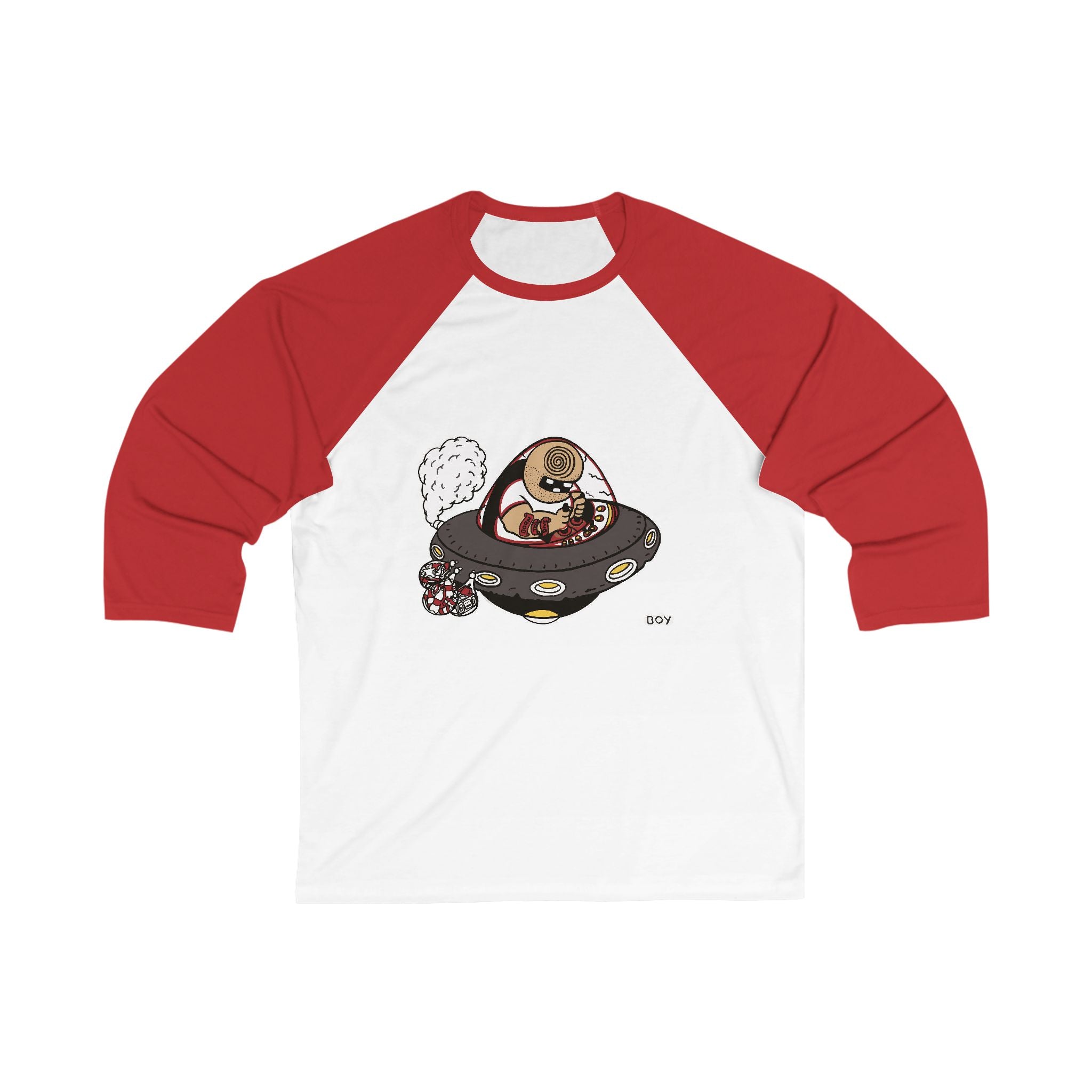Alien Sloth UFO Baseball Tee – Cute Retro Space Graphic 3/4 Sleeve Shirt