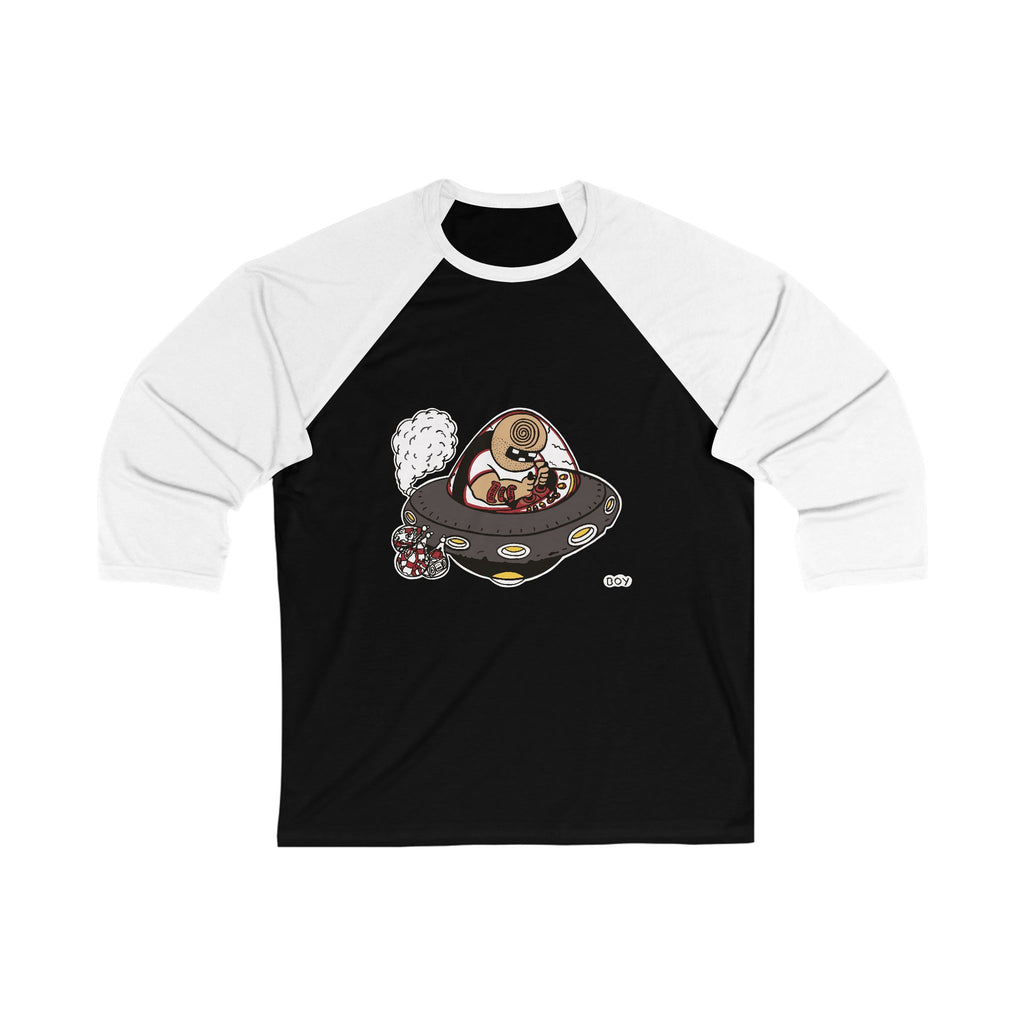 Alien Sloth UFO Baseball Tee – Cute Retro Space Graphic 3/4 Sleeve Shirt