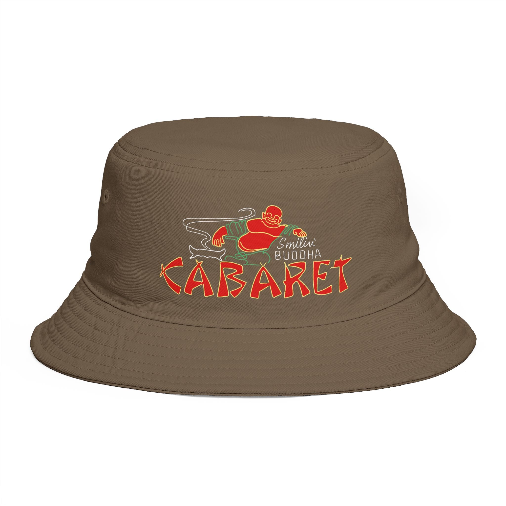 Bucket Hat — Retro 'Smokin' Buddha Cabaret' Embroidered Festival Hat