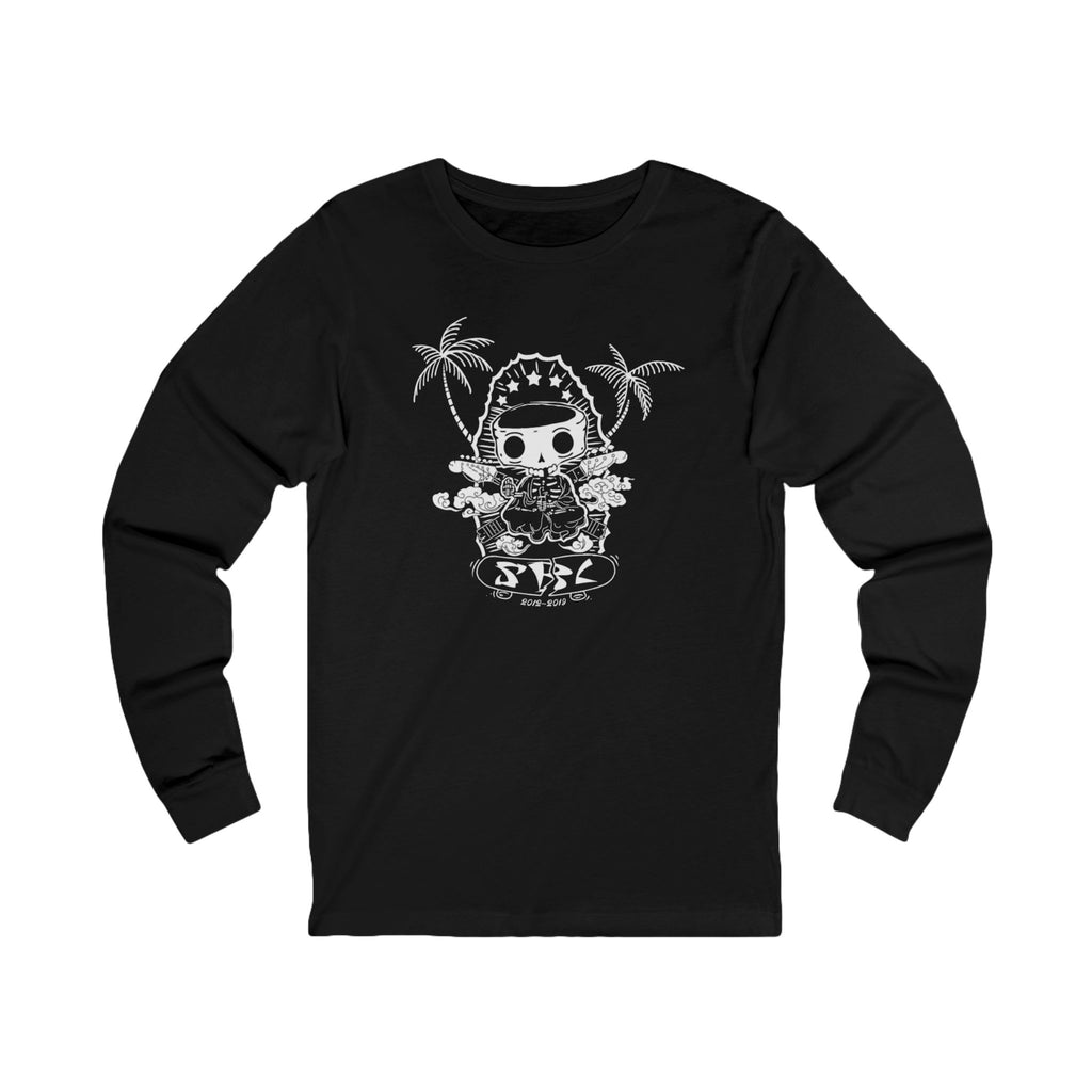 Long Sleeve Tee - Cute Dino Surf Graphic (Palm Trees, 'Surf' Design)