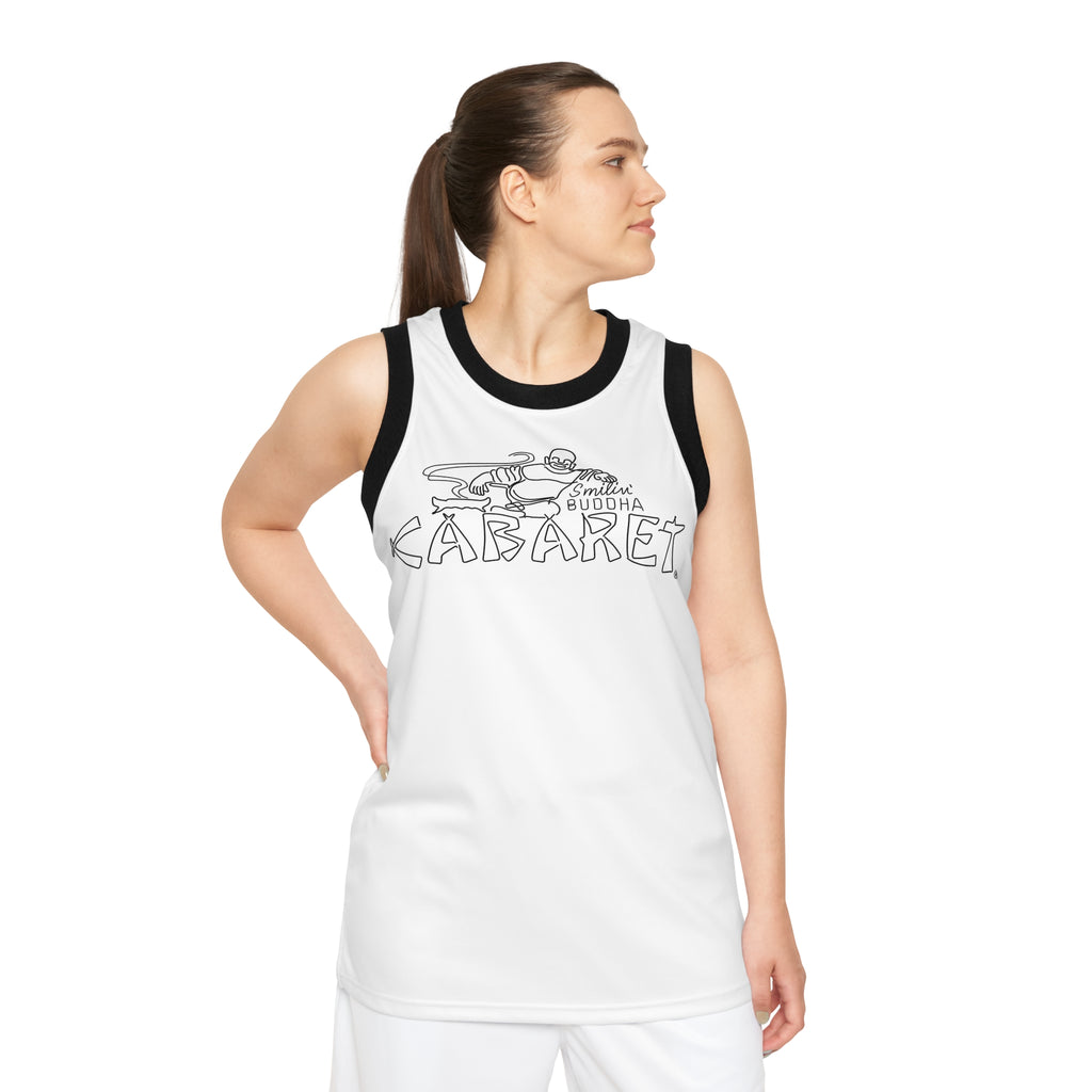 Black & White Striped Basketball Jersey — Subtle Team Crest Pattern