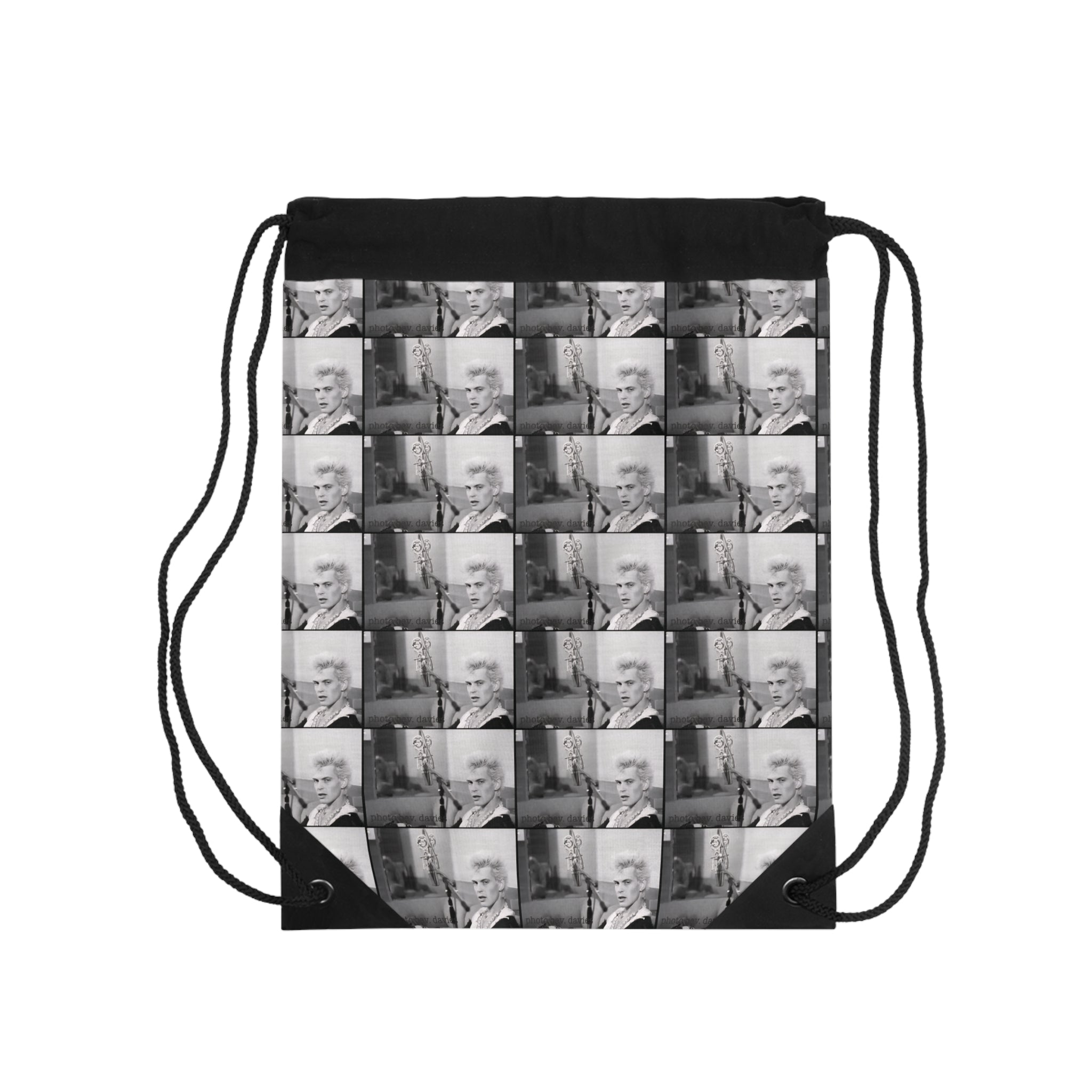 Vintage Film Noir Photo Pattern Drawstring Bag — Retro Black & White Gamers/Film Fans