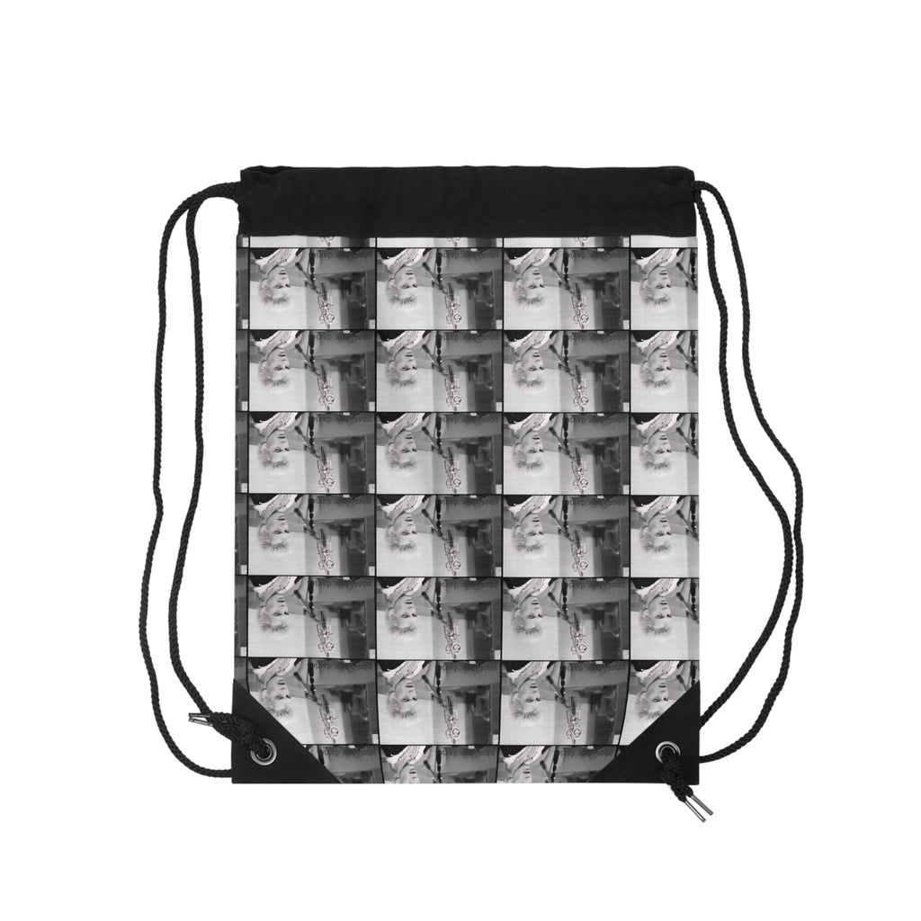 Vintage Film Noir Photo Pattern Drawstring Bag — Retro Black & White Gamers/Film Fans