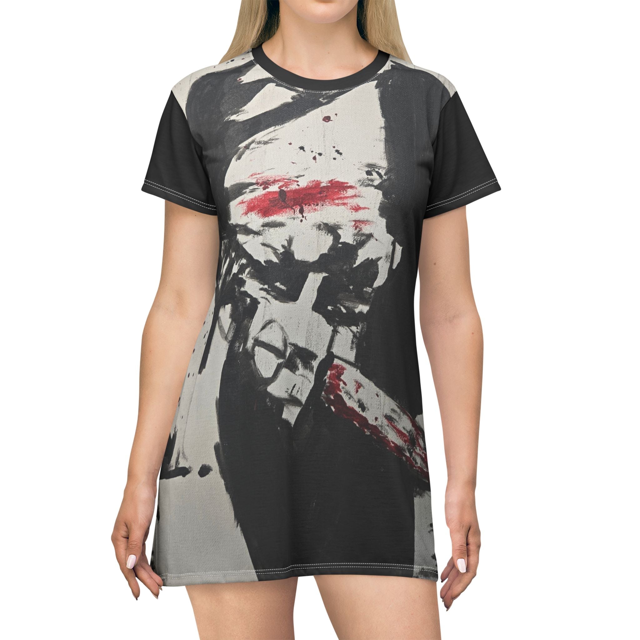 Graphic T-Shirt Dress — Dark Horror Blood Skull Design