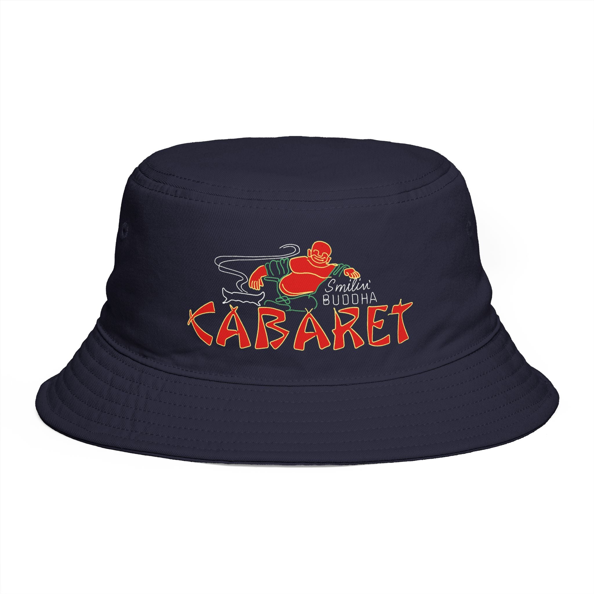 Bucket Hat — Retro 'Smokin' Buddha Cabaret' Embroidered Festival Hat