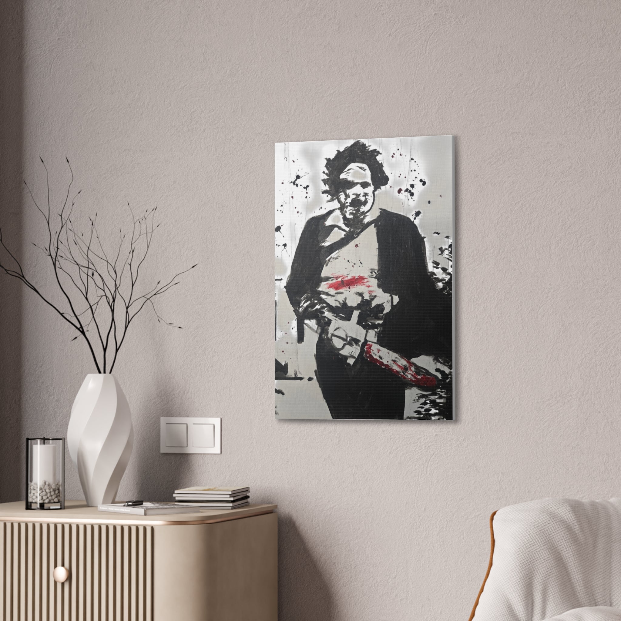 Canvas Print - Grungy Chainsaw Killer Black & White Pop Art