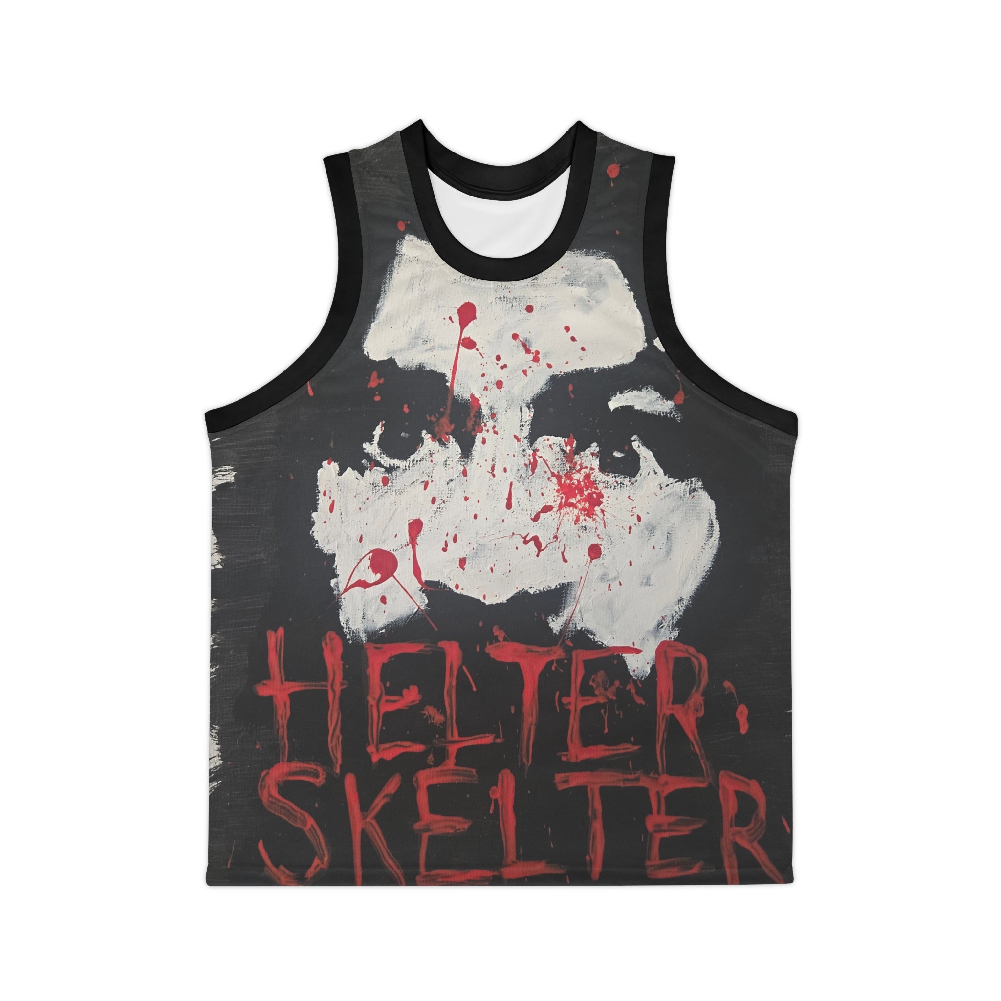 Helter Skelter Graphic Basketball Jersey — Distressed Horror Skull Design (Back 666)