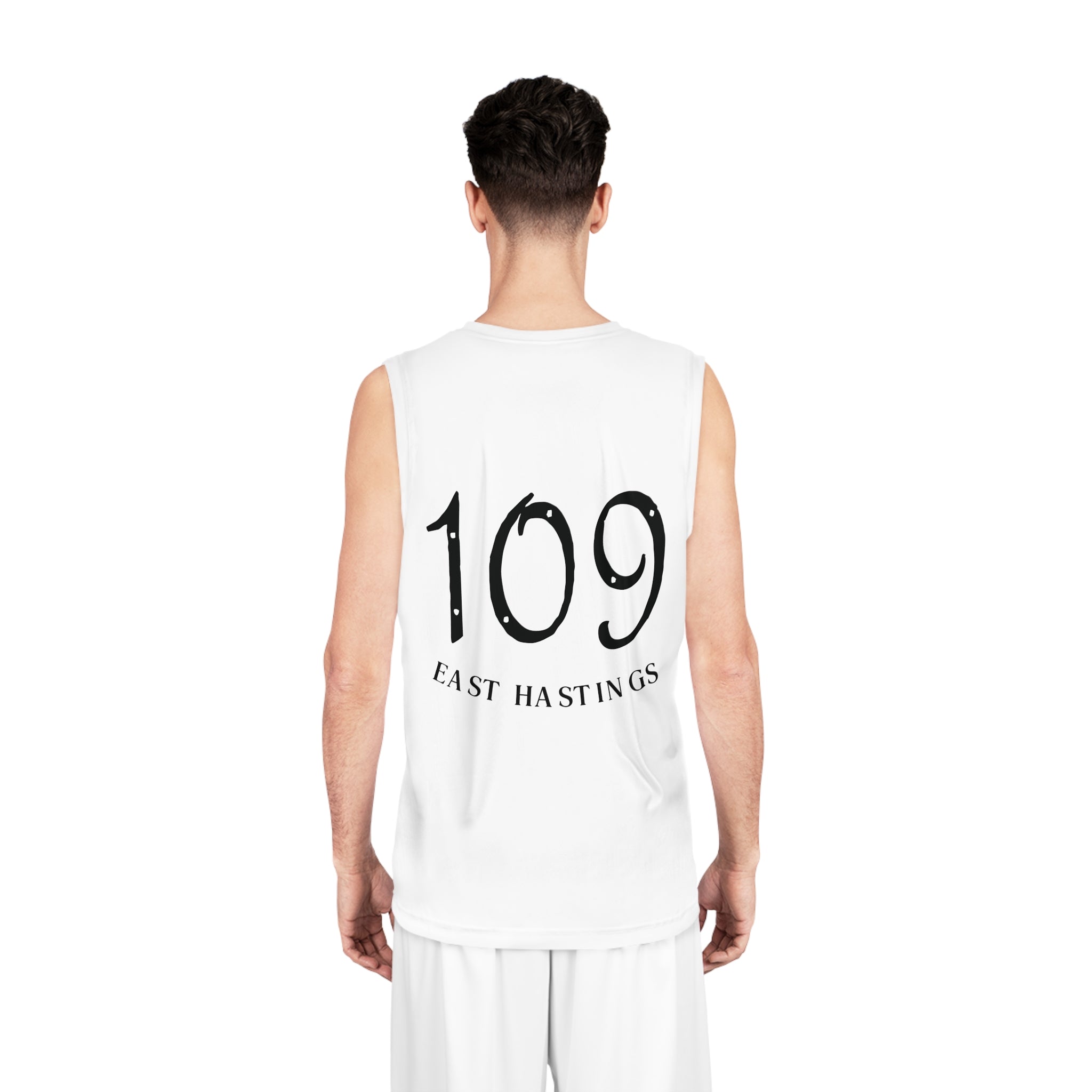 East Hastings 109 Basketball Jersey — Vintage Tattoo-Style Graphic AOP