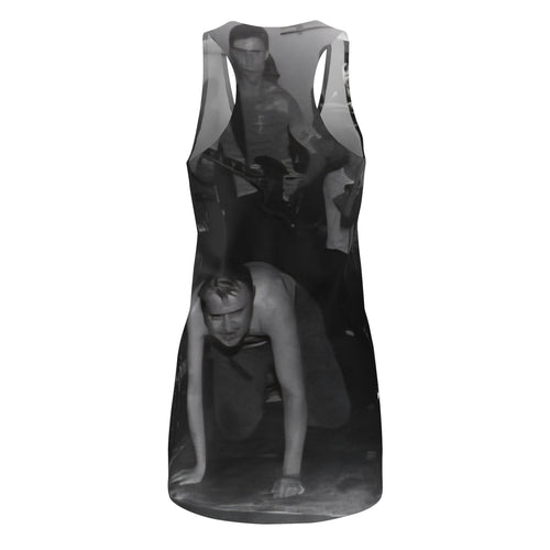 Black & White Party Photo Racerback Dress — Vintage Nightclub Scene AOP