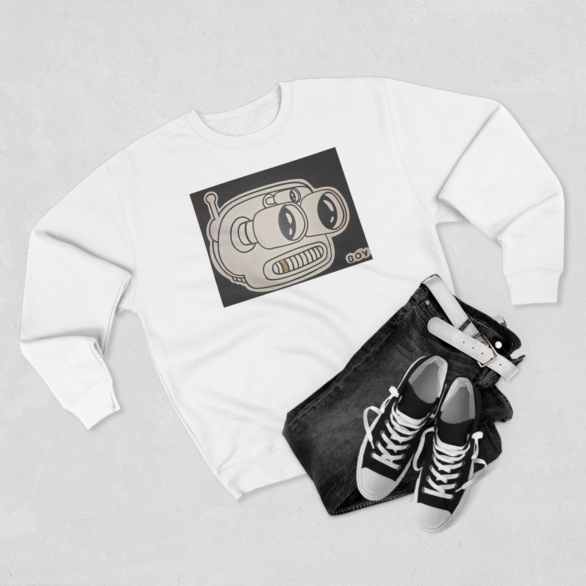 Retro Robot Crewneck Sweatshirt — Vintage Cartoon Bender Design