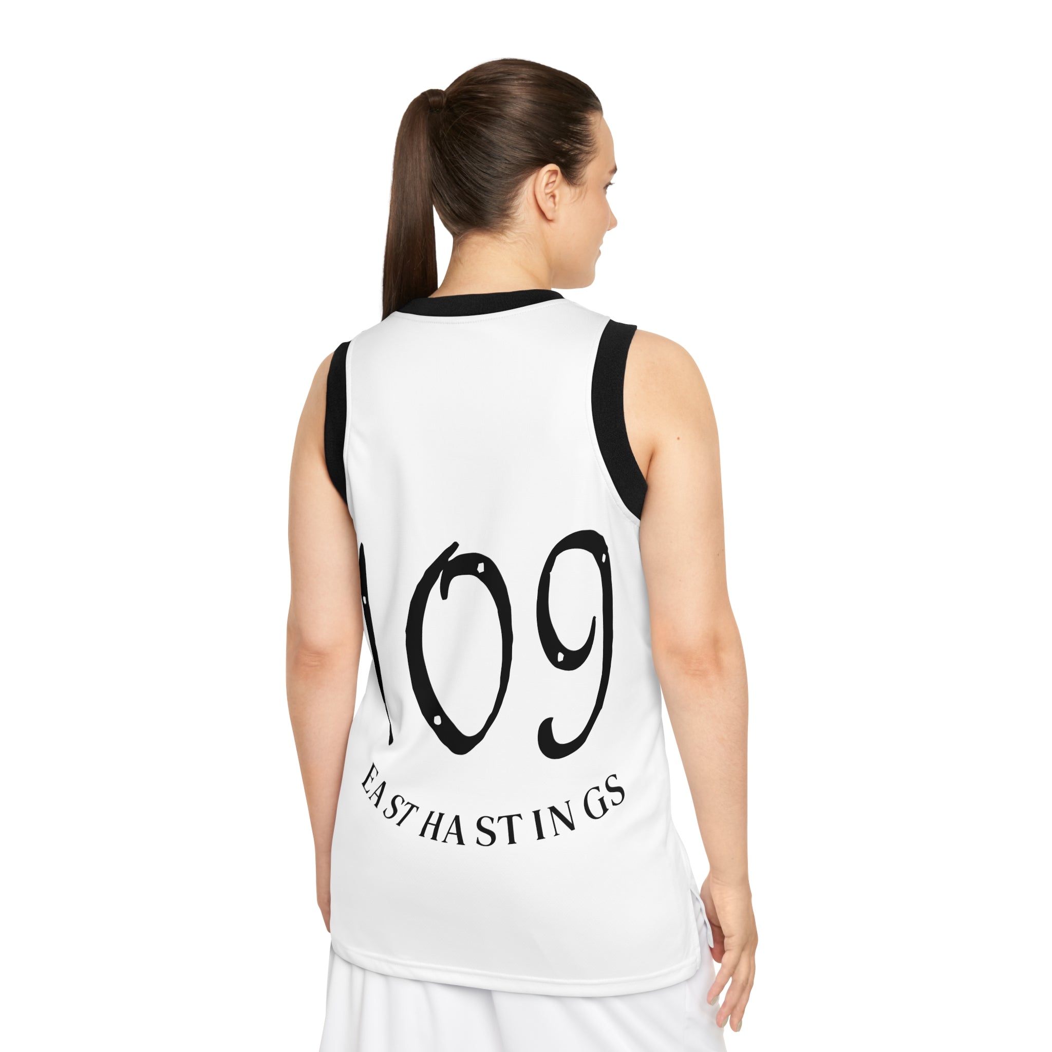 Black & White Striped Basketball Jersey — Subtle Team Crest Pattern