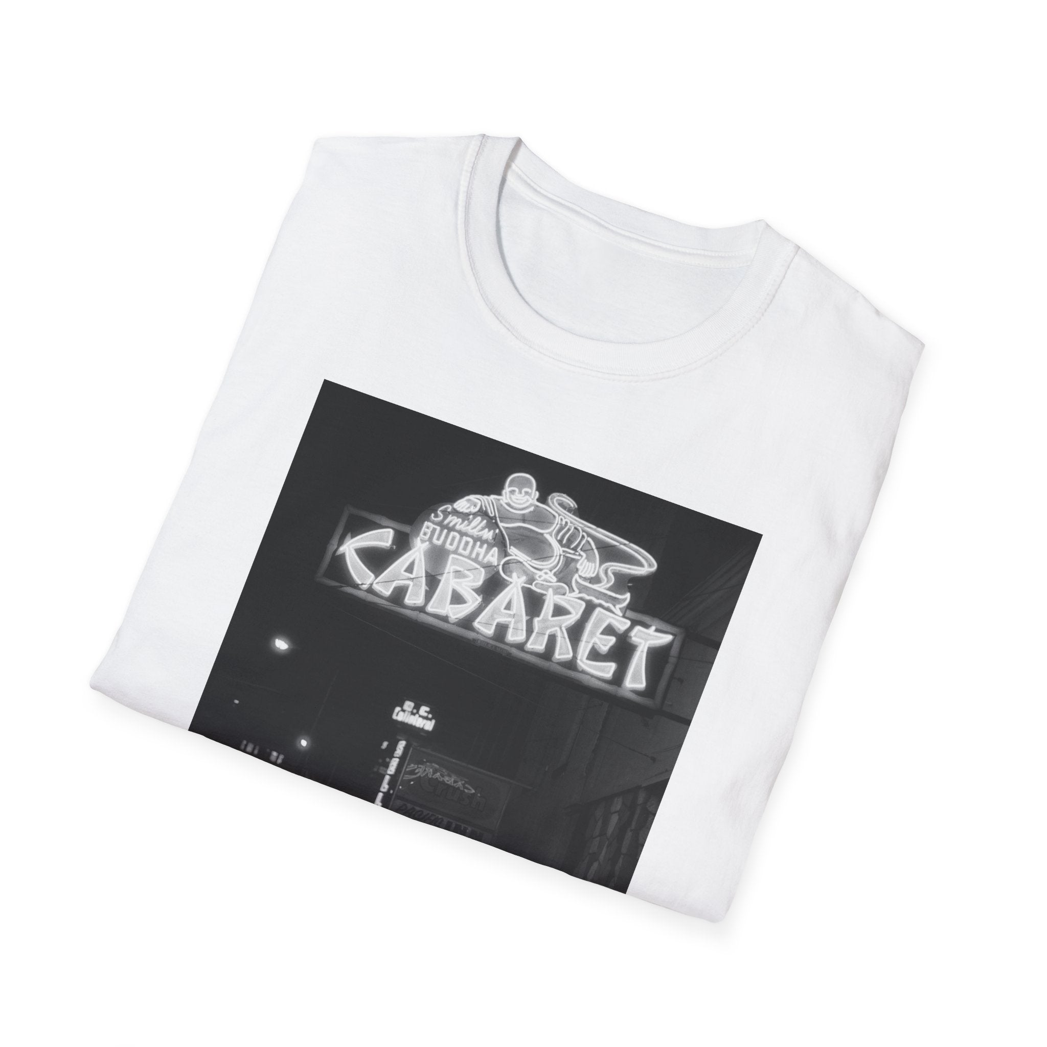 Cabaret Neon Sign T-Shirt — Vintage Black & White Nightlife Tee
