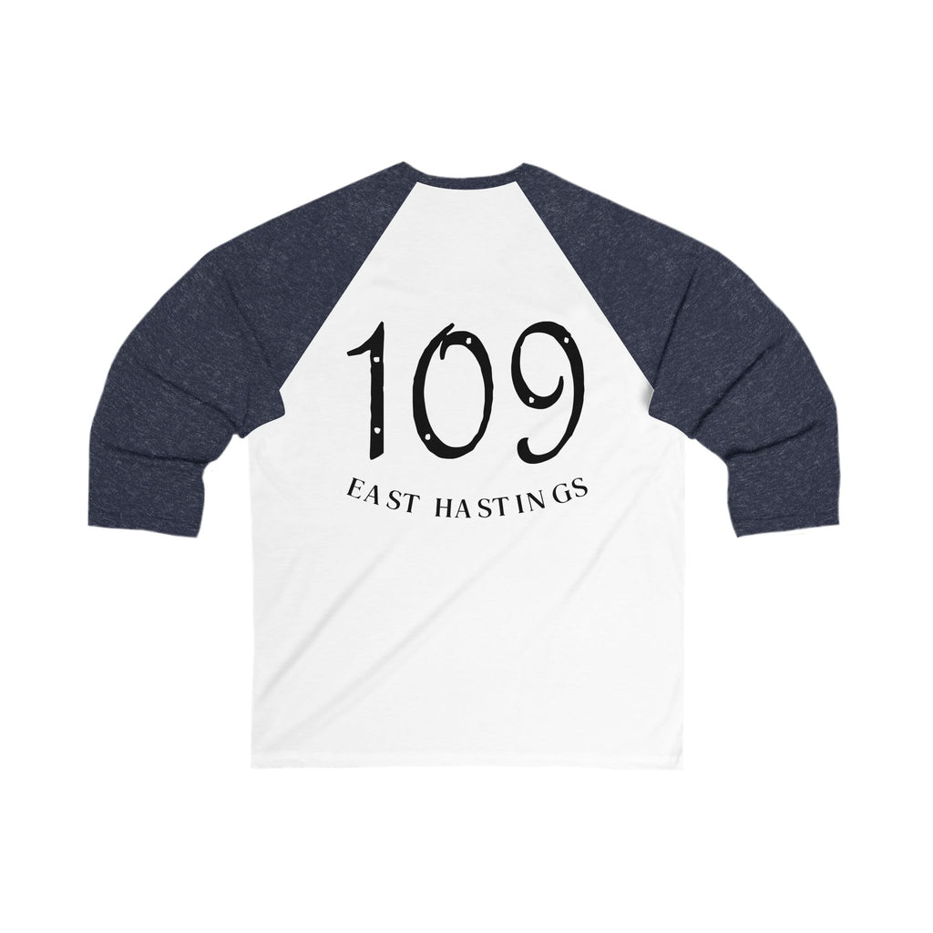 Baseball Tee — Vintage Crest Front, '109 East Hastings' Back