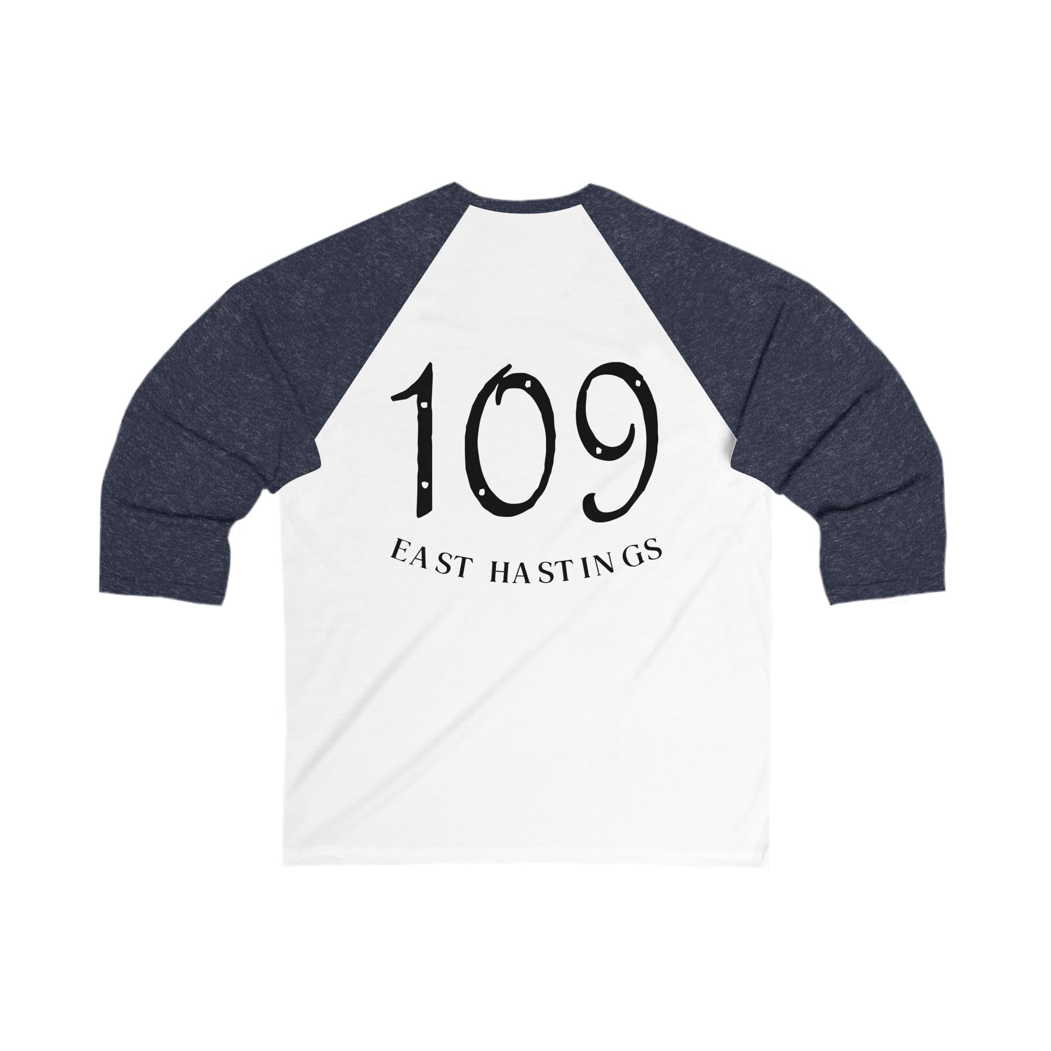 Baseball Tee — Vintage Crest Front, '109 East Hastings' Back