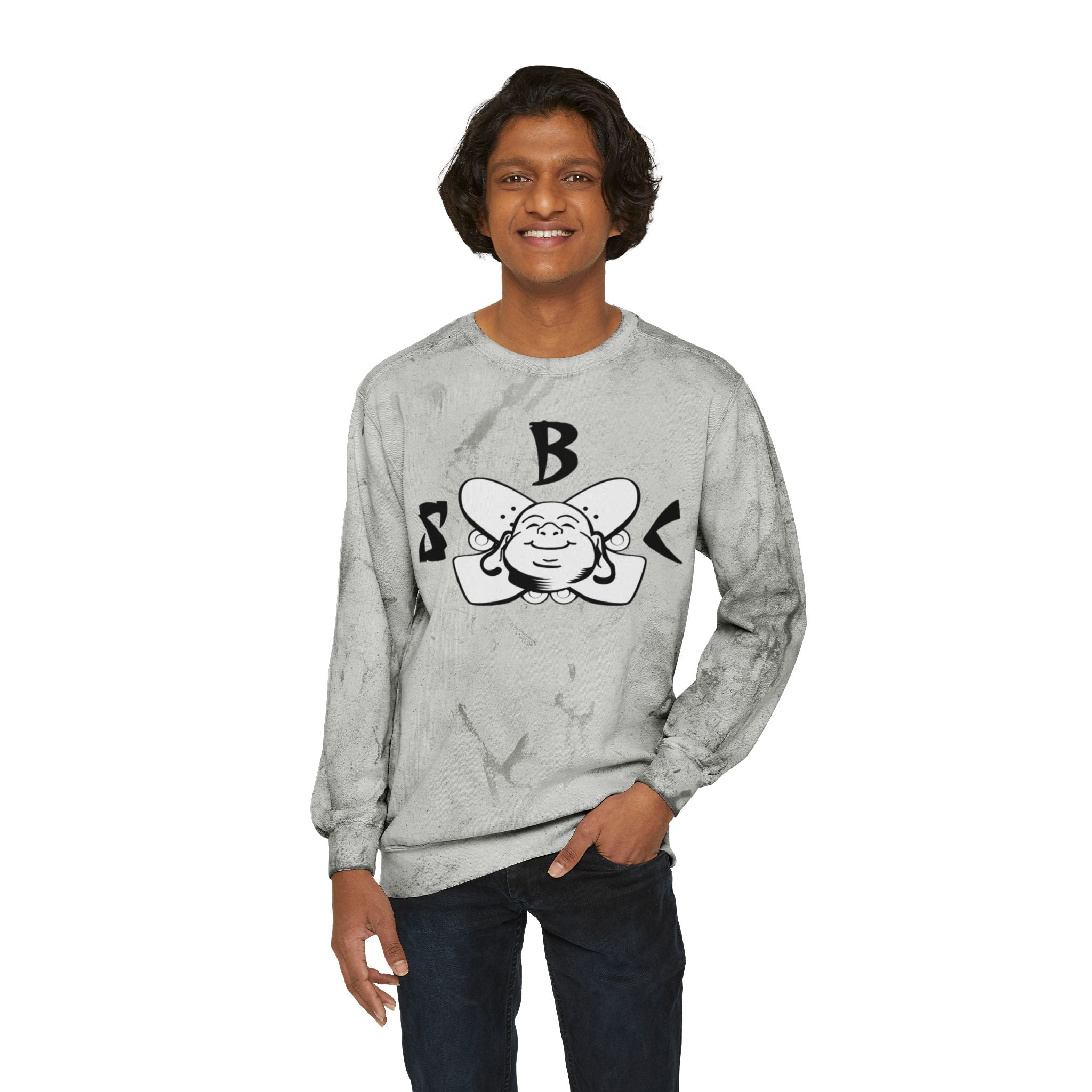 Marble Tie-Dye Crewneck Sweatshirt with Smiling Bee Logo