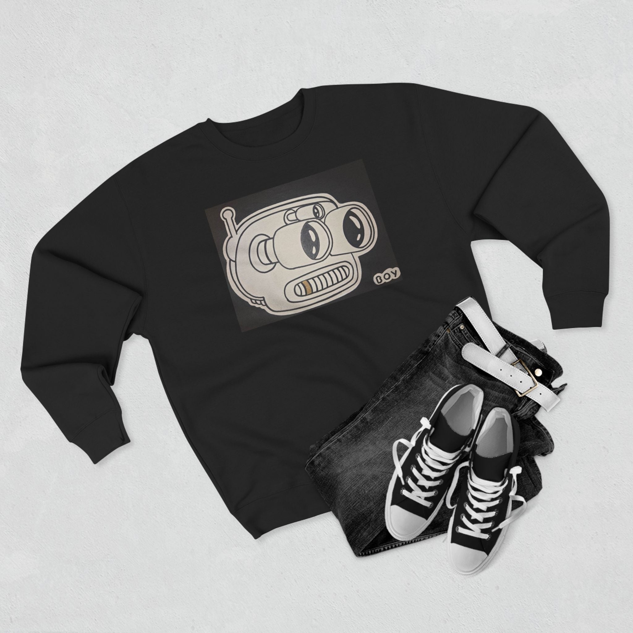 Retro Robot Crewneck Sweatshirt — Vintage Cartoon Bender Design
