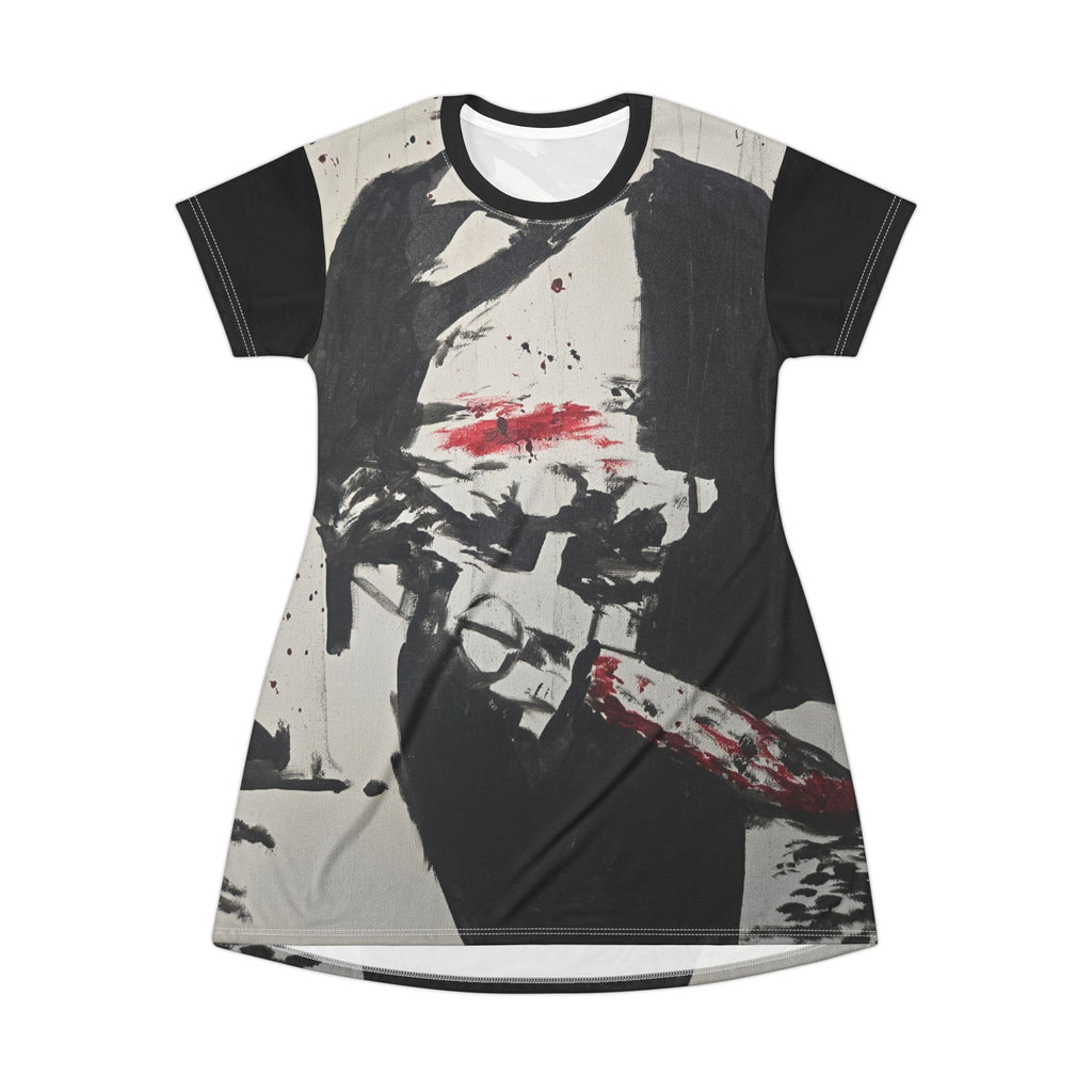 Graphic T-Shirt Dress — Dark Horror Blood Skull Design