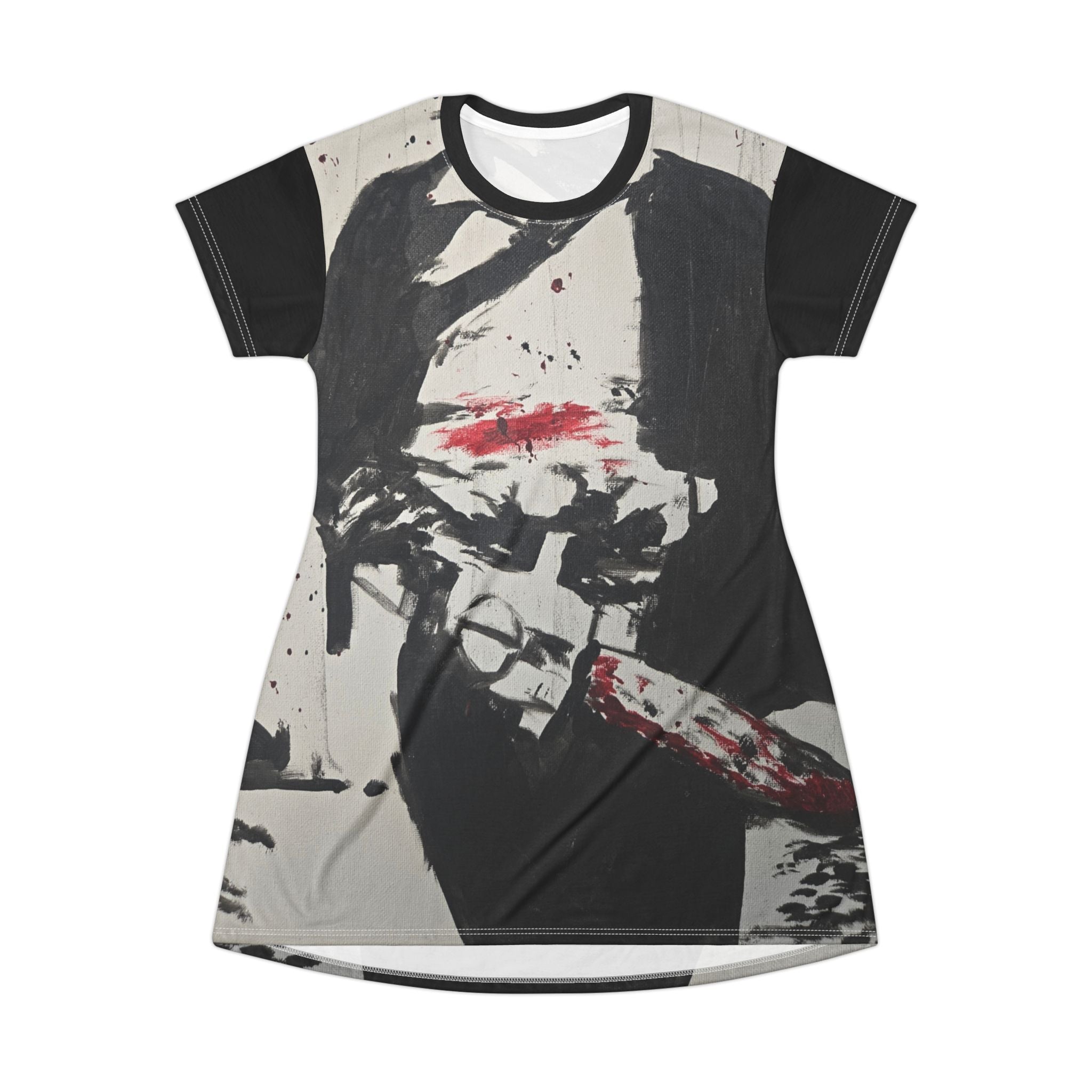 Graphic T-Shirt Dress — Dark Horror Blood Skull Design