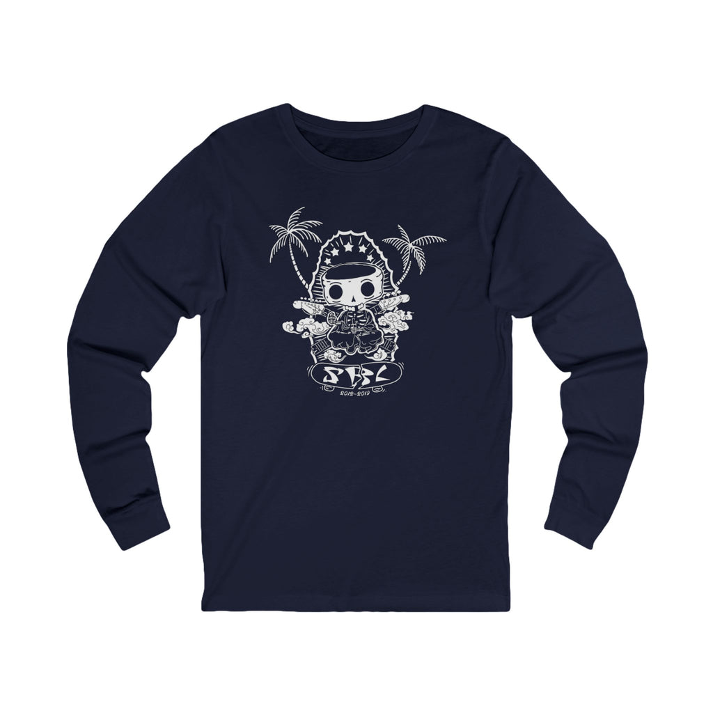 Long Sleeve Tee - Cute Dino Surf Graphic (Palm Trees, 'Surf' Design)