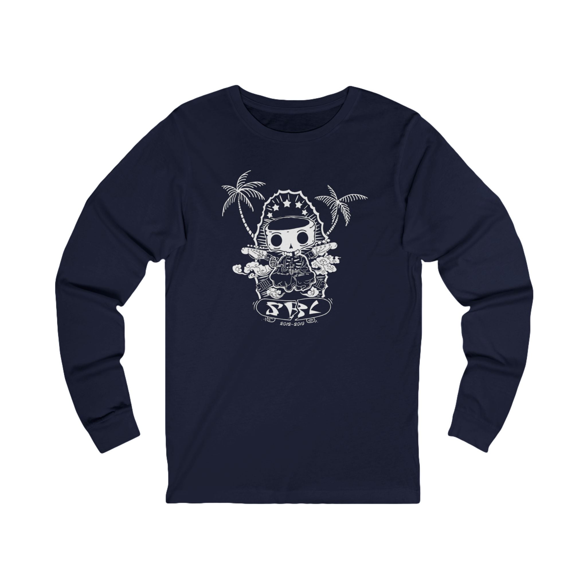 Long Sleeve Tee - Cute Dino Surf Graphic (Palm Trees, 'Surf' Design)