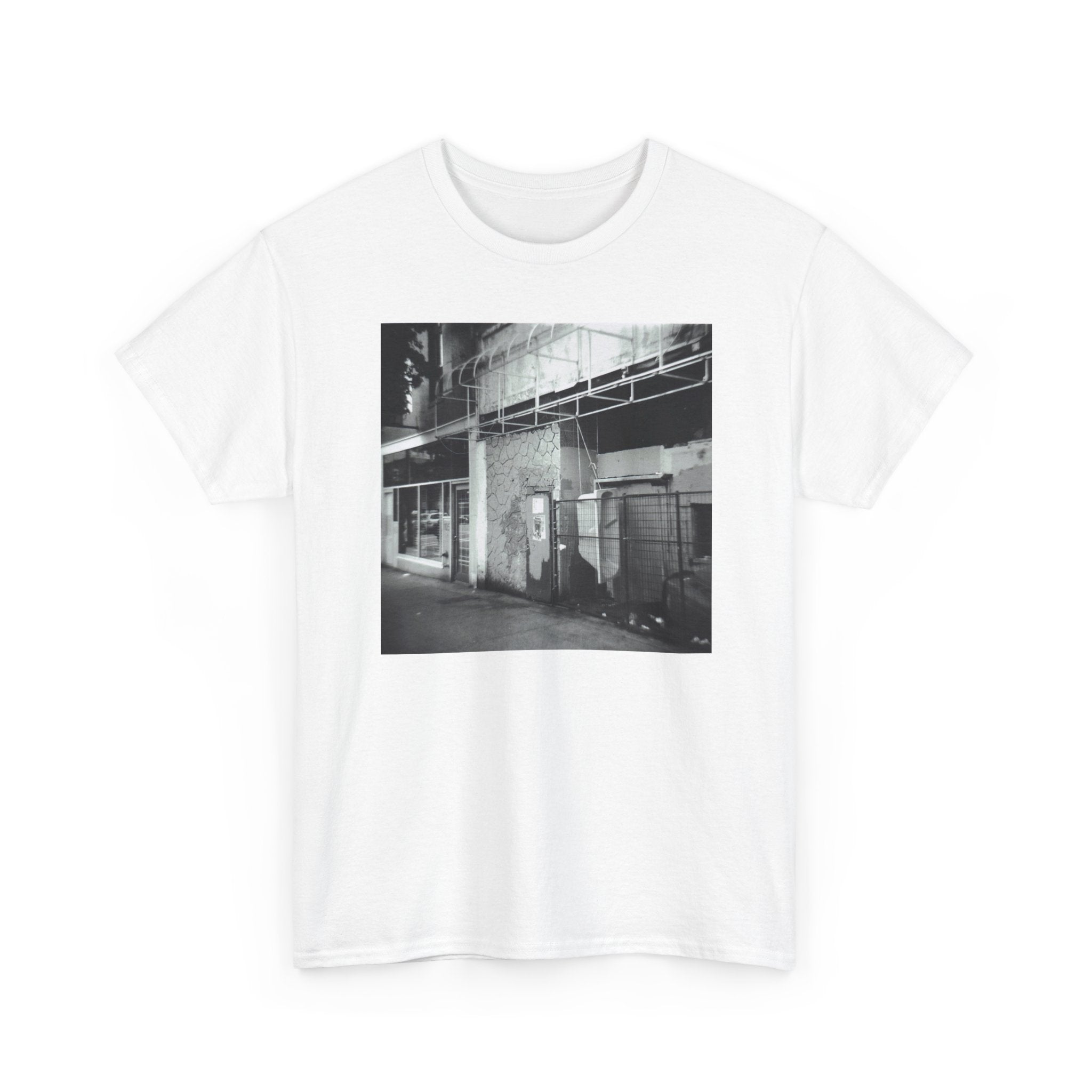 Urban Alleyway Photo Tee — Black & White Street Scene T-Shirt