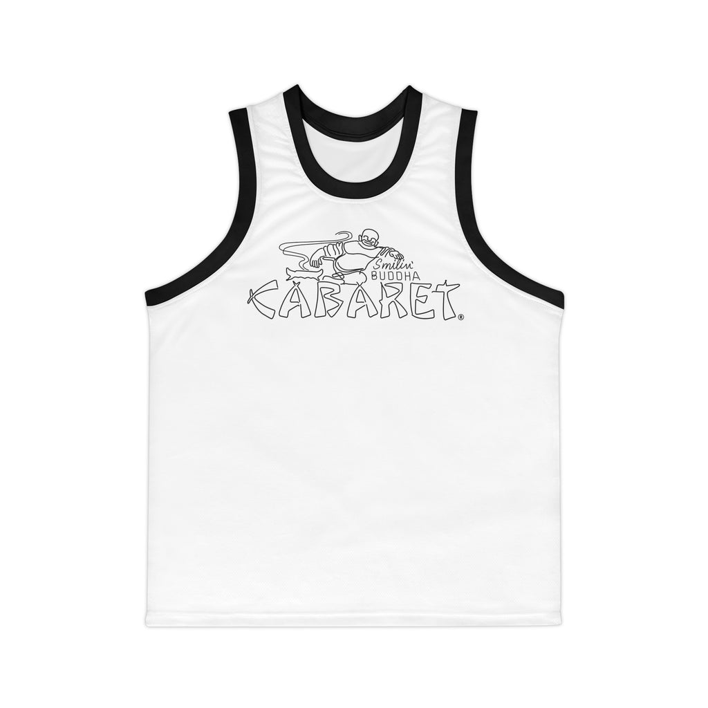 Black & White Striped Basketball Jersey — Subtle Team Crest Pattern