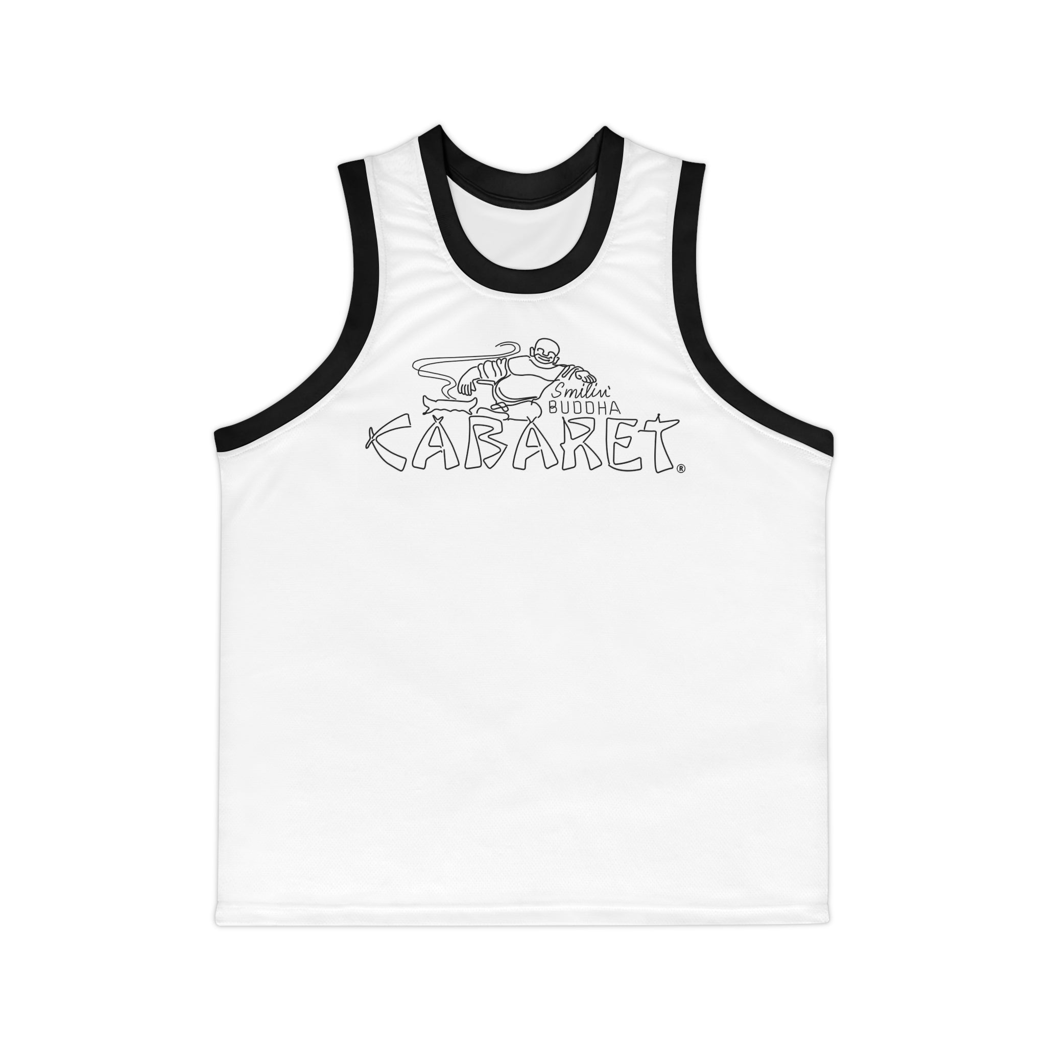 Black & White Striped Basketball Jersey — Subtle Team Crest Pattern