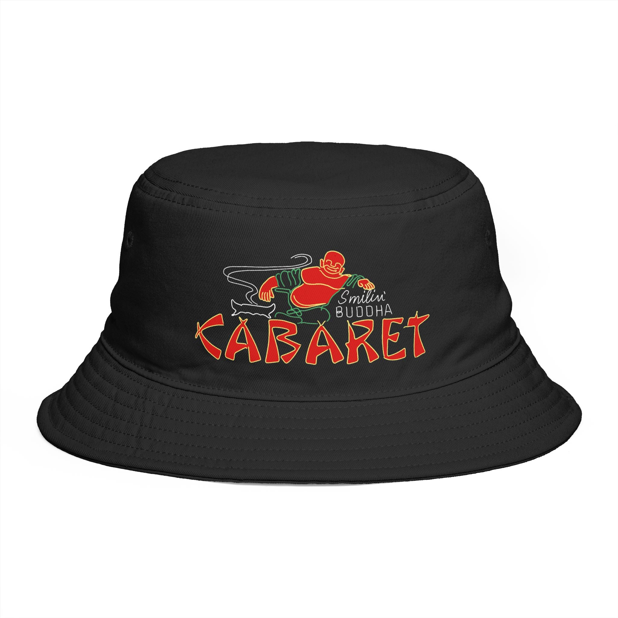 Bucket Hat — Retro 'Smokin' Buddha Cabaret' Embroidered Festival Hat